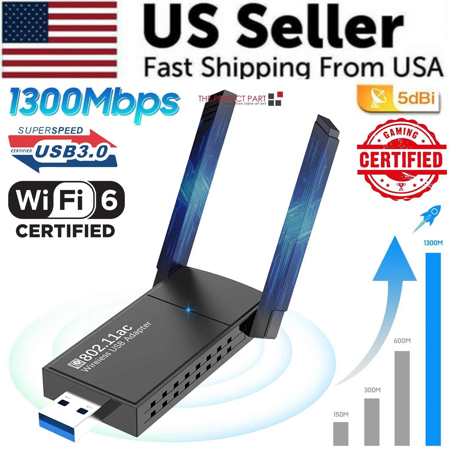 USB 3.0 Wireless WIFI Adapter 1300Mbps Long Range Dongle Dual Band 5Ghz Network USB 3.0 Wireless WIFI Adapter 1300Mbps Long Range Dongle Dual Band 5Ghz Network