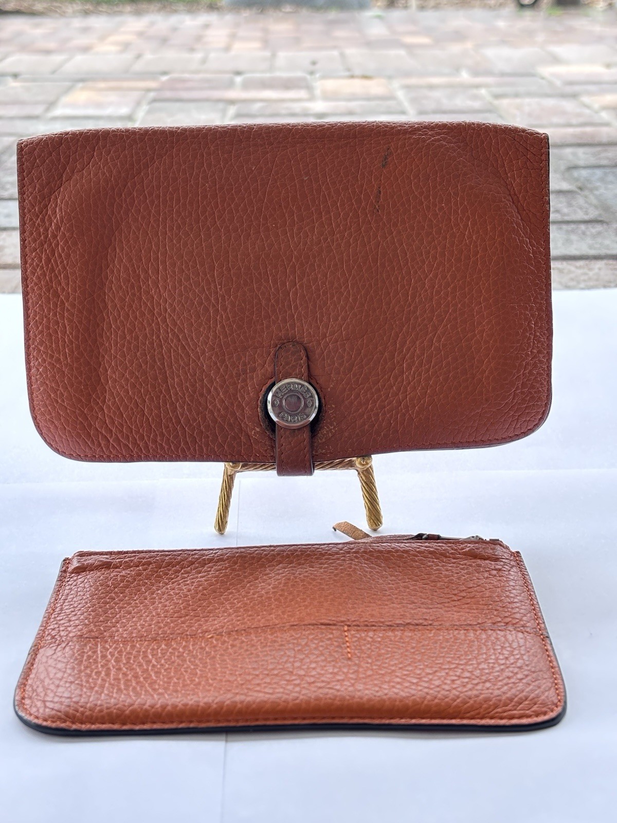 Hermes Dogon Duo Togo Leather Orange Wallet w/ Removable Pouch 2006 J Stamp