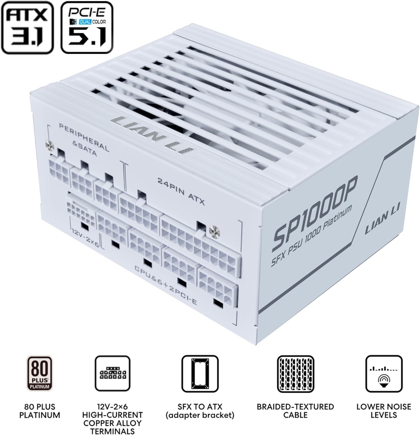 Lian Li SP 1000W Full Modular Power Supply with 12V-2x6 Cable SP1000P.W White