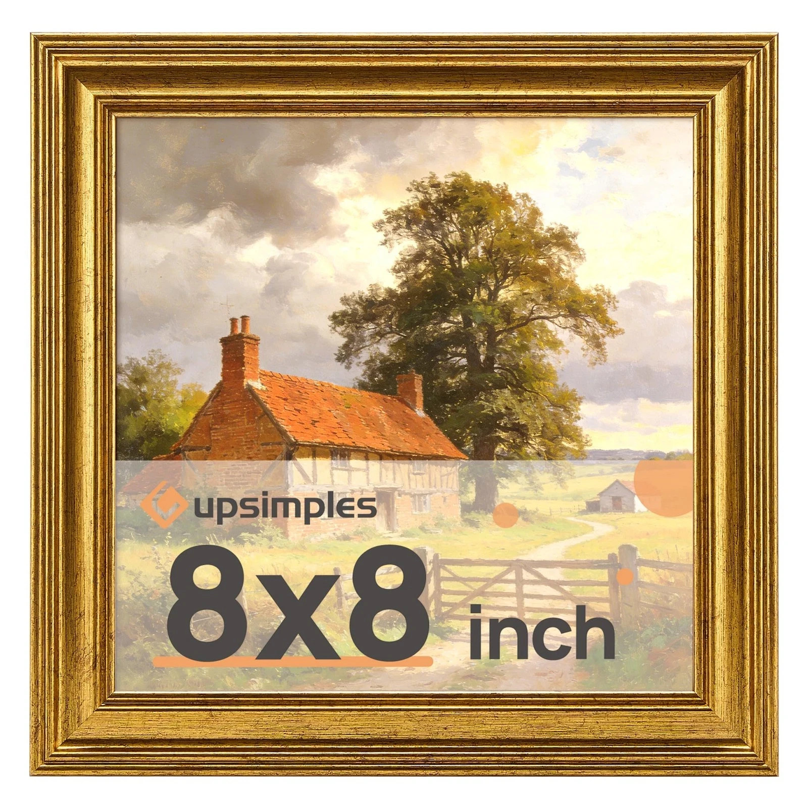 Vintage 8x8 Picture Frames, Antique Gold Frames Display 4x4 with Mat or 8 x 8...