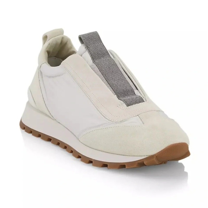 Brunello Cucinelli Monili Laceless Sneakers 7 37 NWOT White Trainer Luxury Slip
