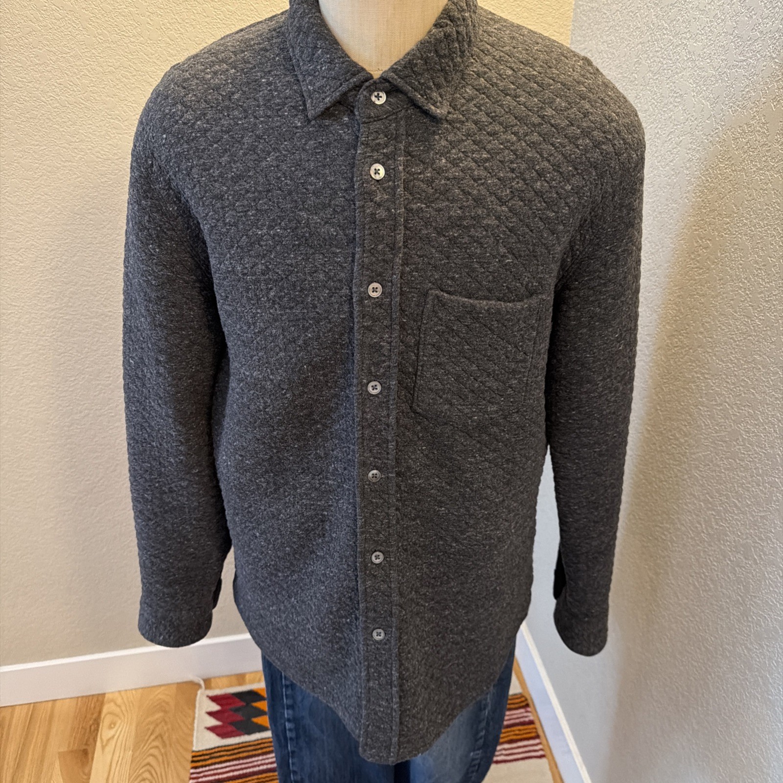 Relwen Bubble Knit Diamond Quilted Shirt Size Large EUC