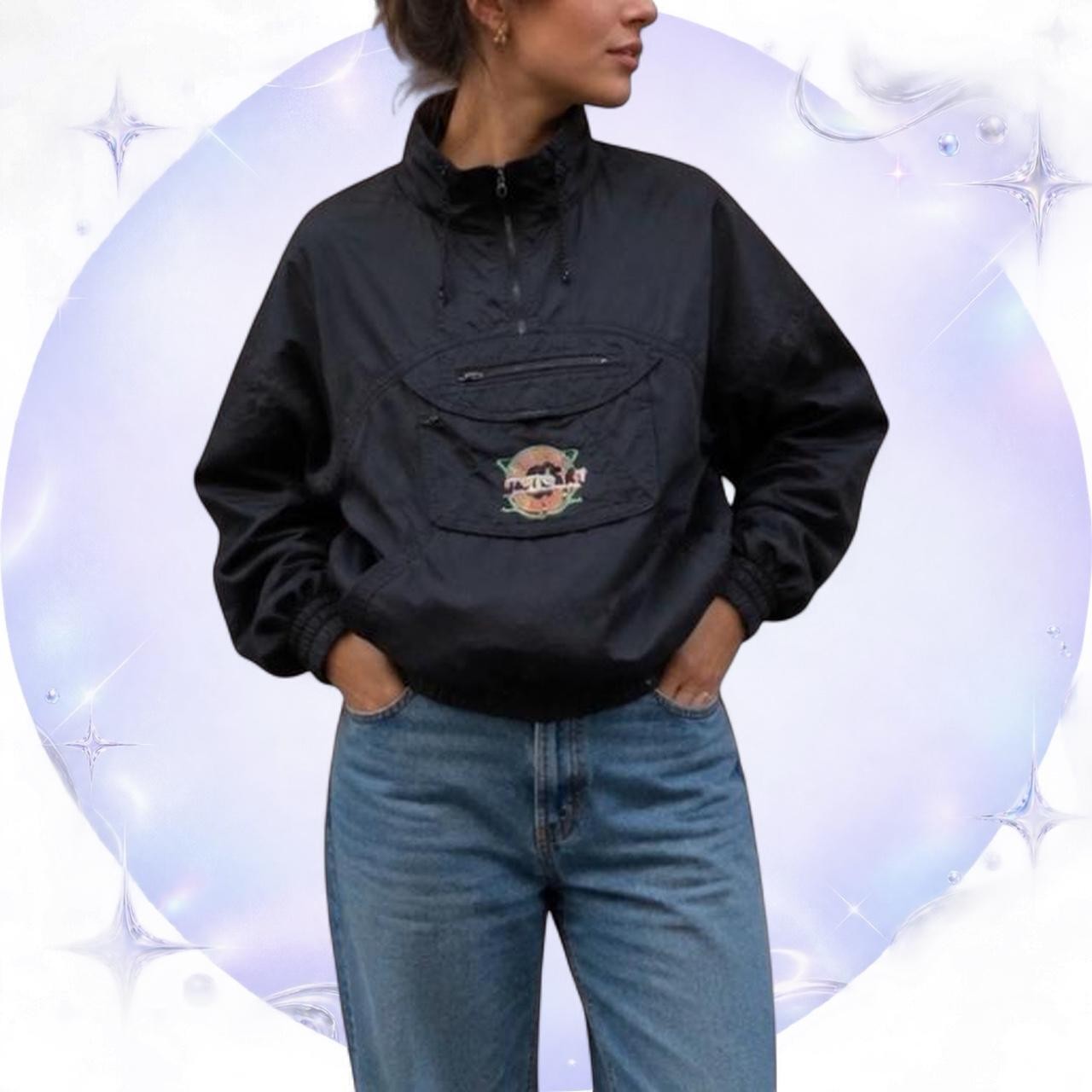 Vintage Bugle Boy Ocean League Black Pullover Windbreaker Jacket