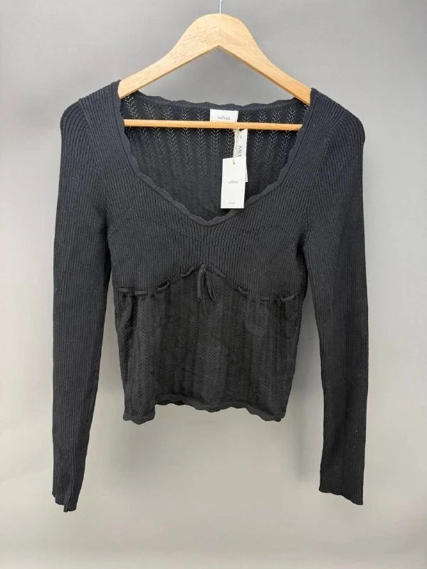 Aritzia Wilfred Soloist Pointelle Knit Black Long Sleeve Top Womens Size L Aritzia Wilfred Soloist Pointelle Knit Black Long Sleeve Top Womens Size L