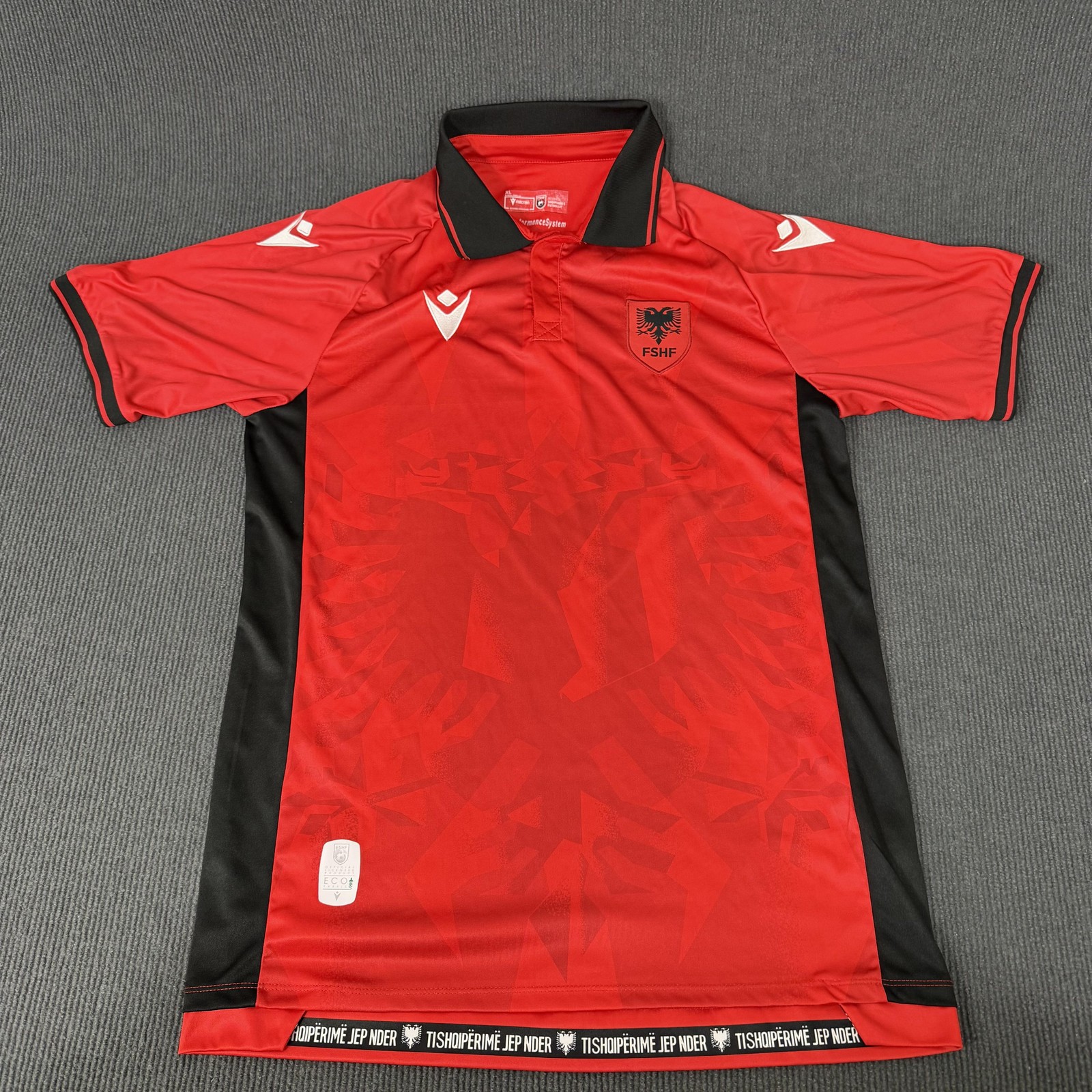 Albania Jersey Mens XL Red Soccer Macron FSHF Eco Fabric National Team Shirt