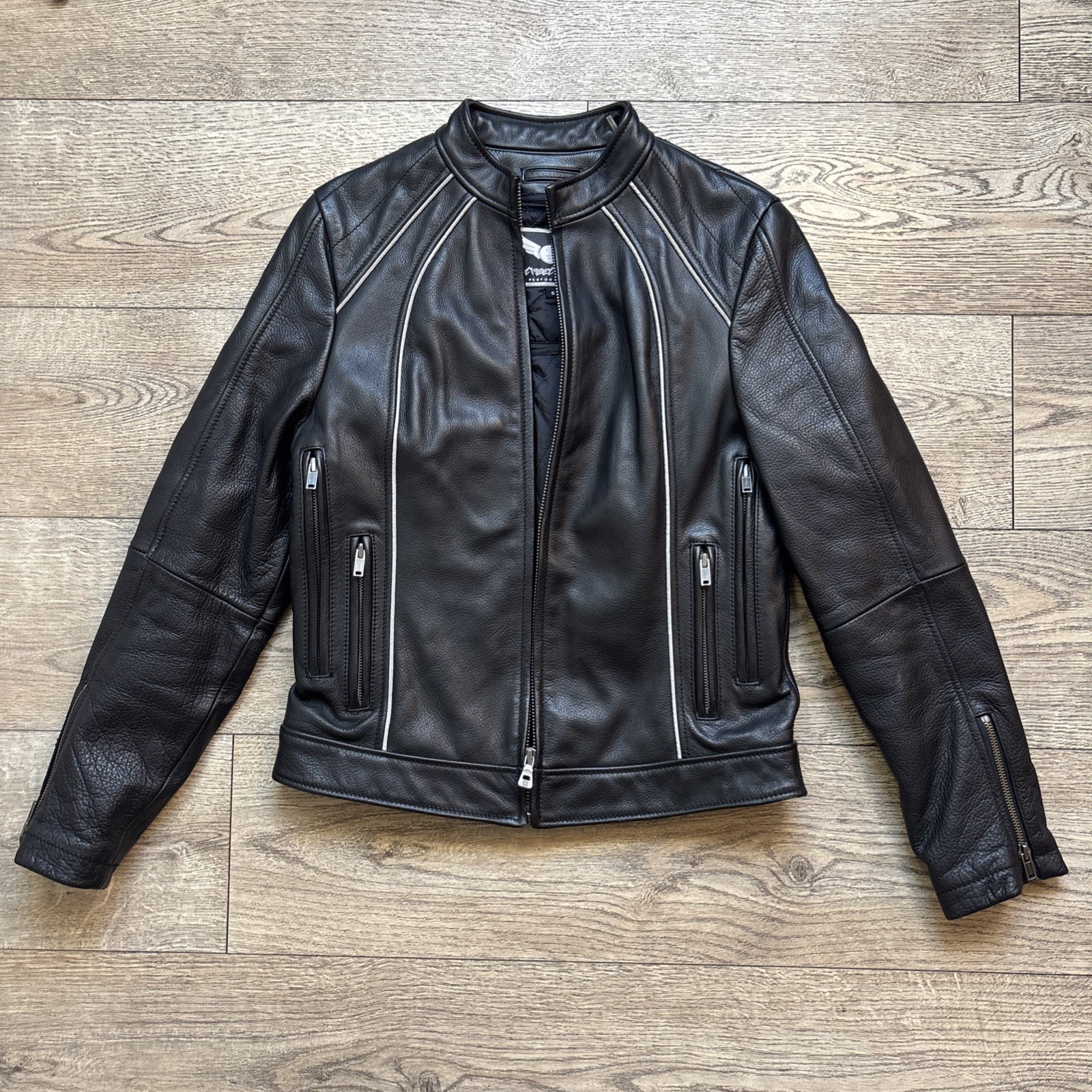 Vintage 90s Street Legal Black Genuine Leather Biker Jacket Lined Women\'s XS/S