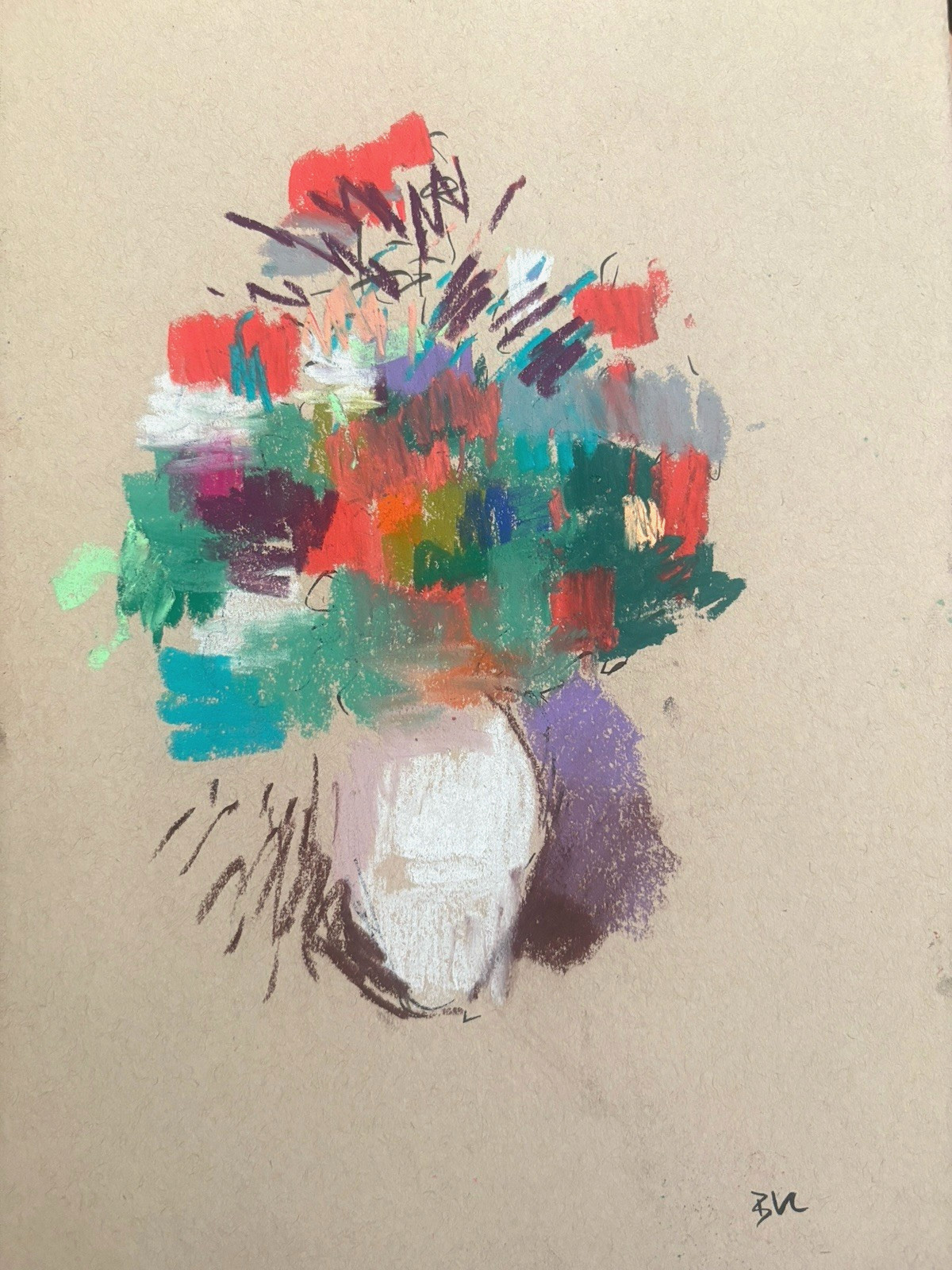 Flowers Cubism Still Life Pastel Painting On Paper 9”x12” Original Signed Art
