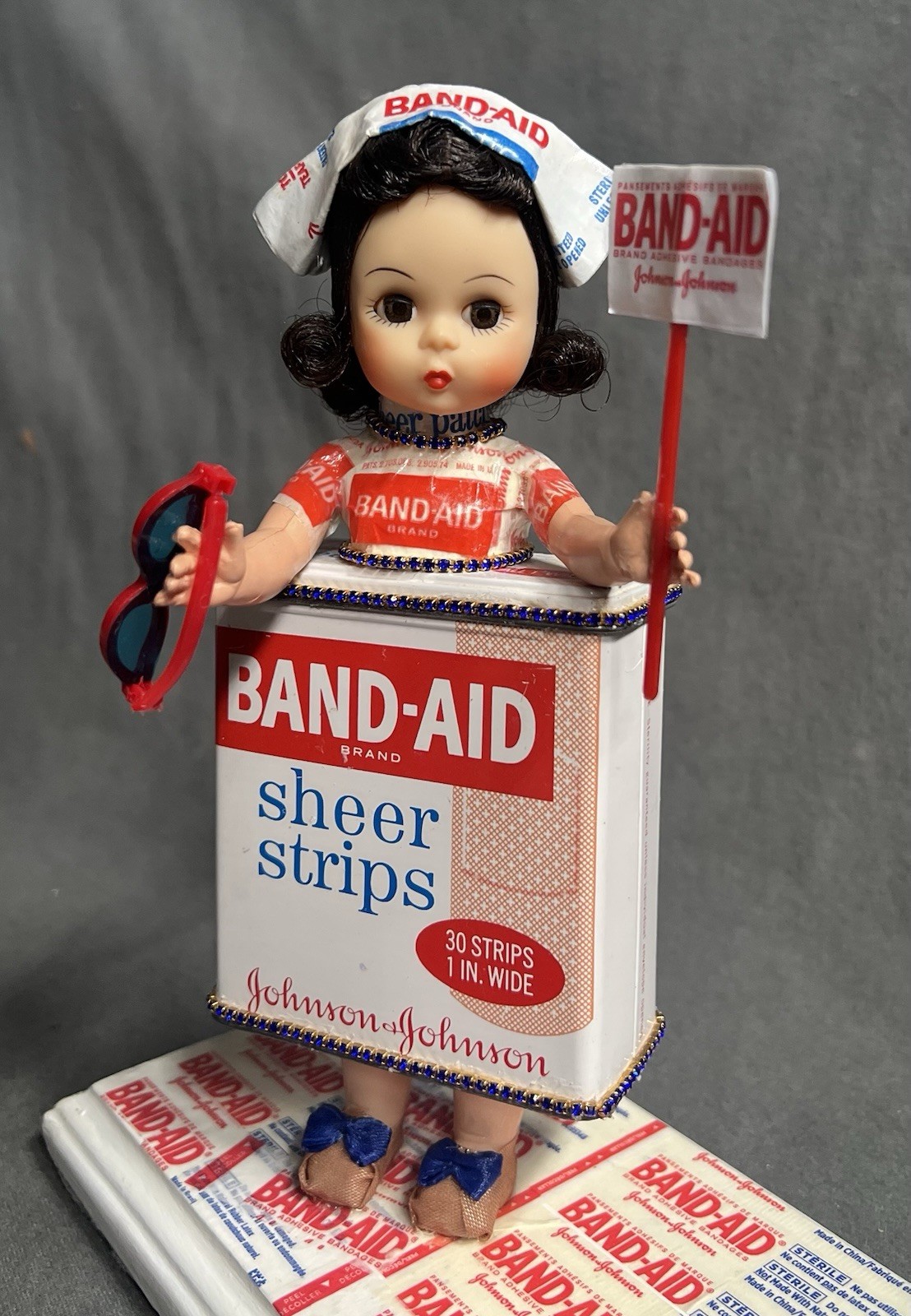 #319 ASSEMBLAGE ART NURSE Vintage Doll & Band-Aid Tin #319 ASSEMBLAGE ART NURSE Vintage Doll & Band-Aid Tin