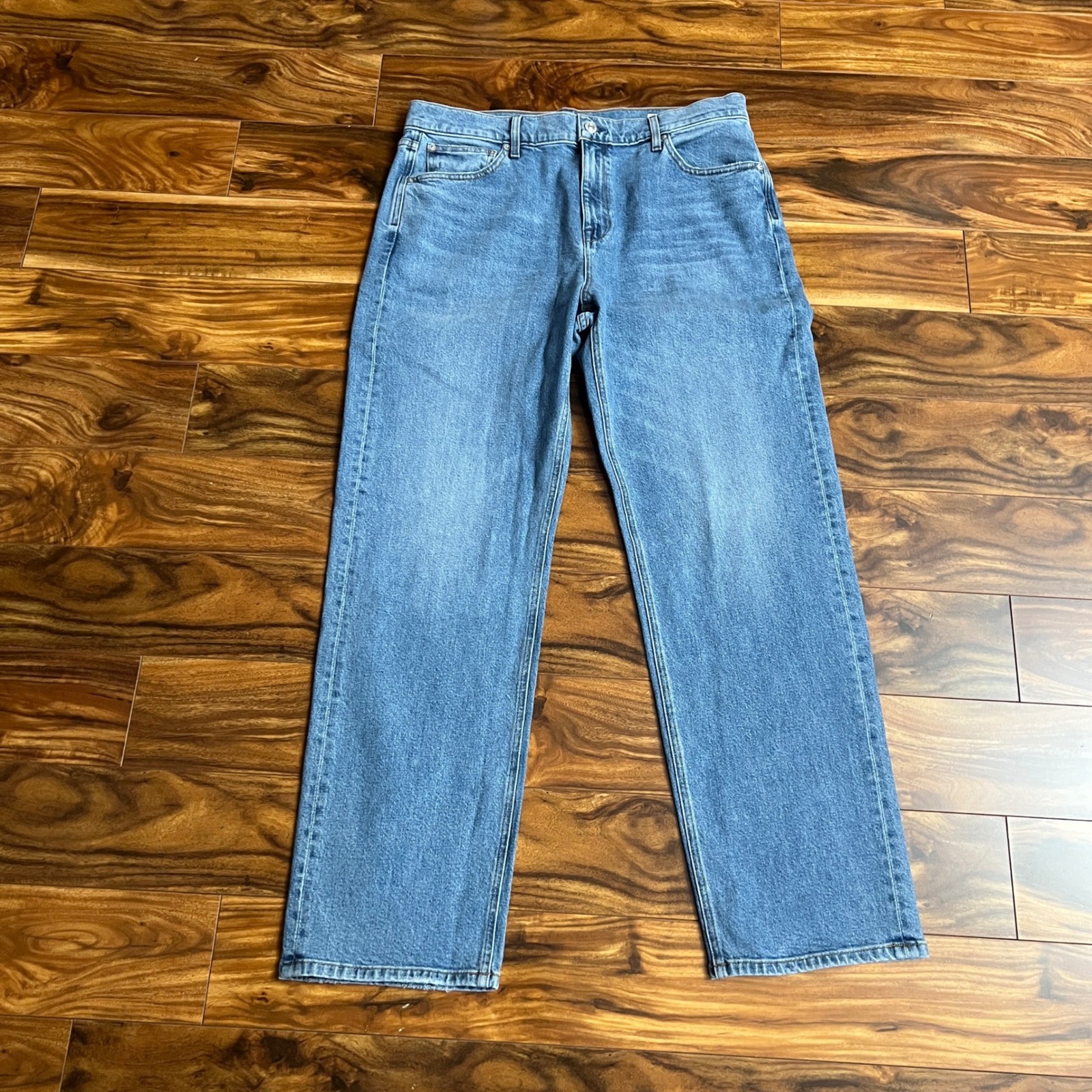 AYR The Bud High Rise Straight Leg Jeans Yada Yada Blue Wash Size 33L Made in LA