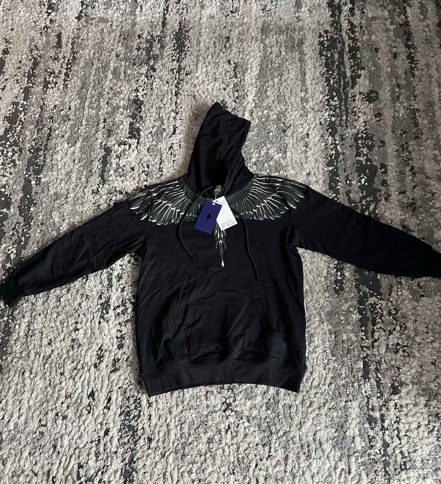 Marcelo Burlon County of Milan Black Graphic Logo Pullover Hoodie Fleece S