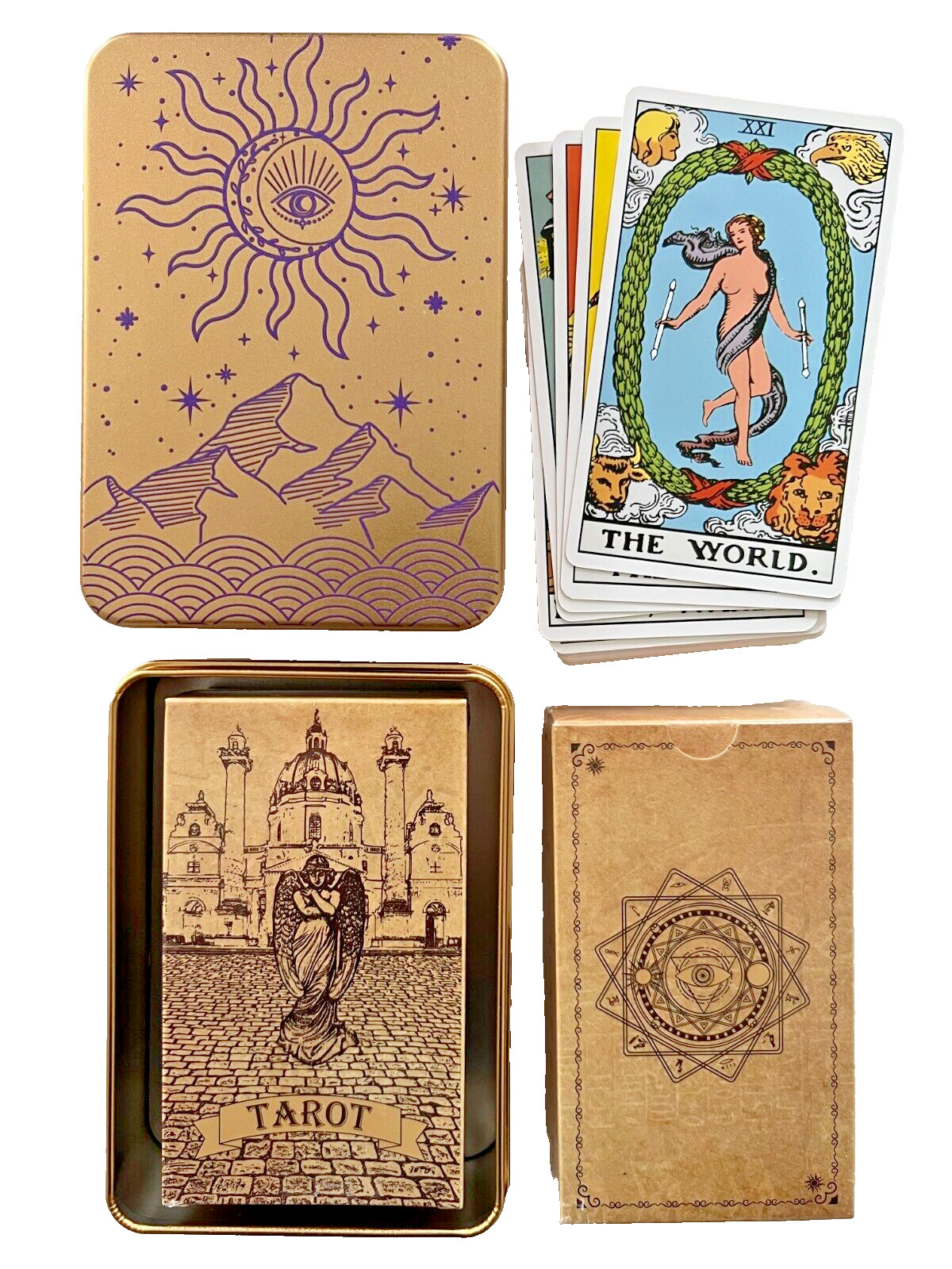 1910 Vintage Classic Tarot Deck Standard 78 Cards Gold Tin with Purple Graph 1910 Vintage Classic Tarot Deck Standard 78 Cards Gold Tin with Purple Graph