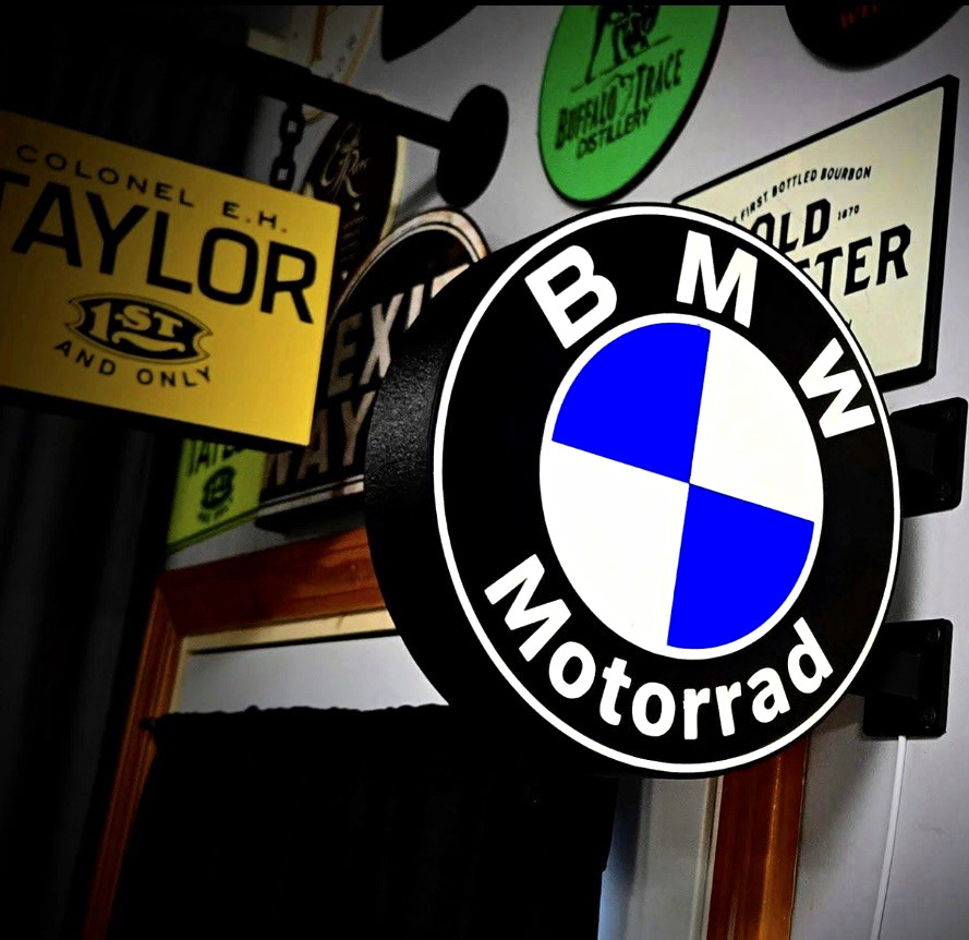 BMW Motorrad Round  Wall Mounted Decorative Lightbox Sign Black Blue White Logo