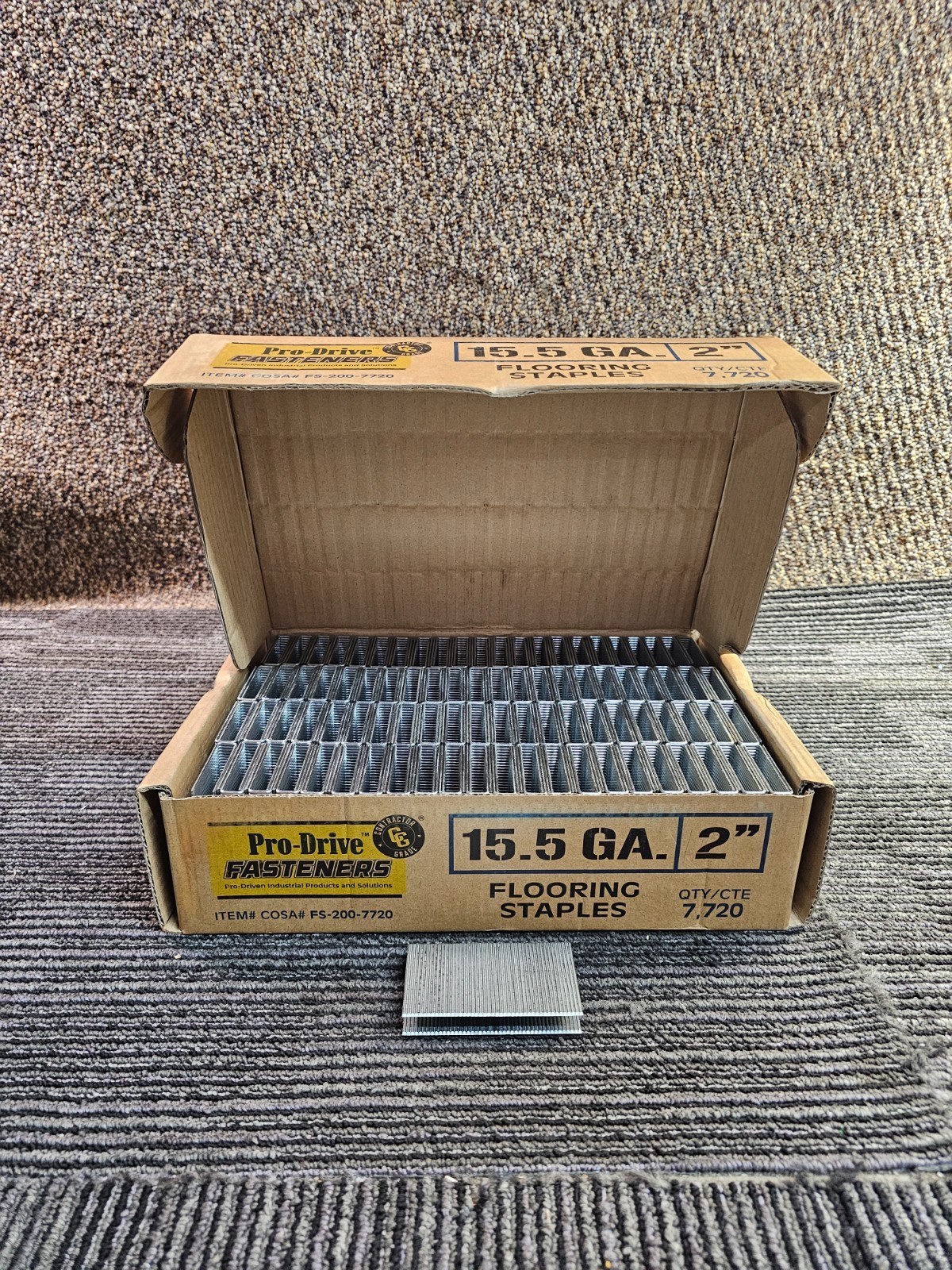 (QTY 7,720) Pro-Drive FS-200-7720 Fasteners 15.5-Gauge Hardwood Flooring Staples (QTY 7,720) Pro-Drive FS-200-7720 Fasteners 15.5-Gauge Hardwood Flooring Staples