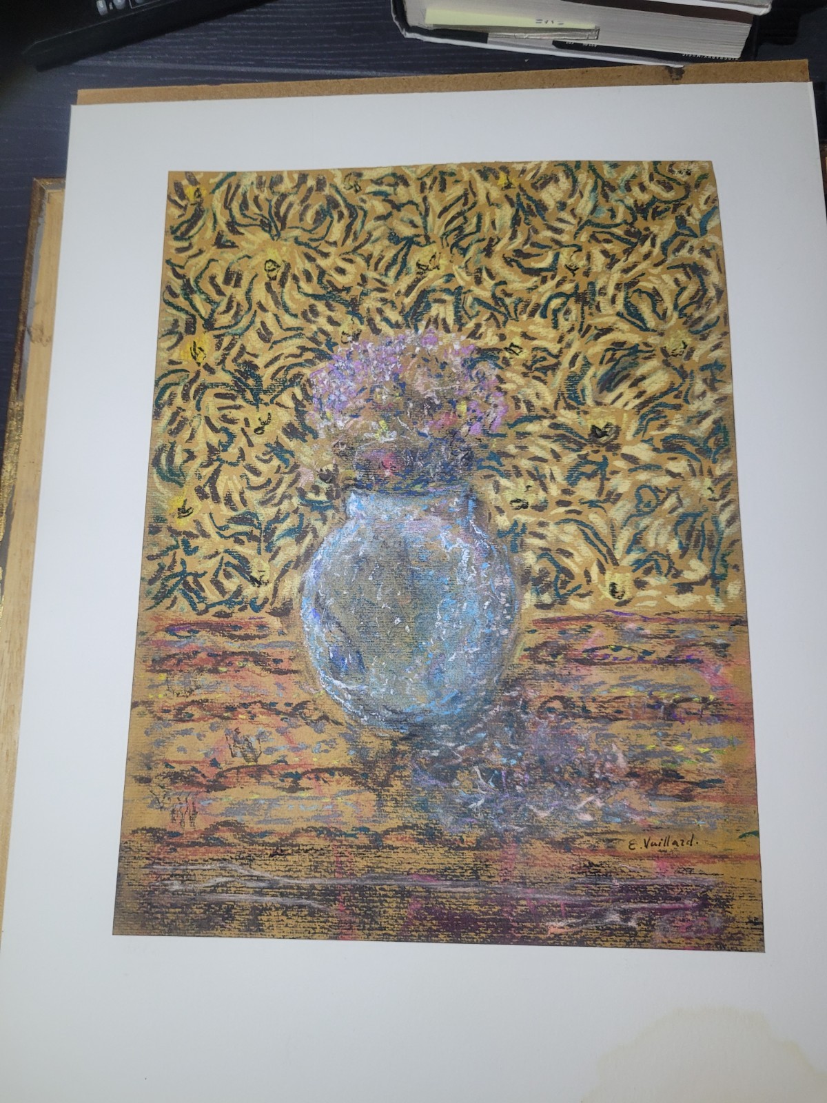 Vintage Original Signed Framed Floral Pastel Vase with Flowers Still Life