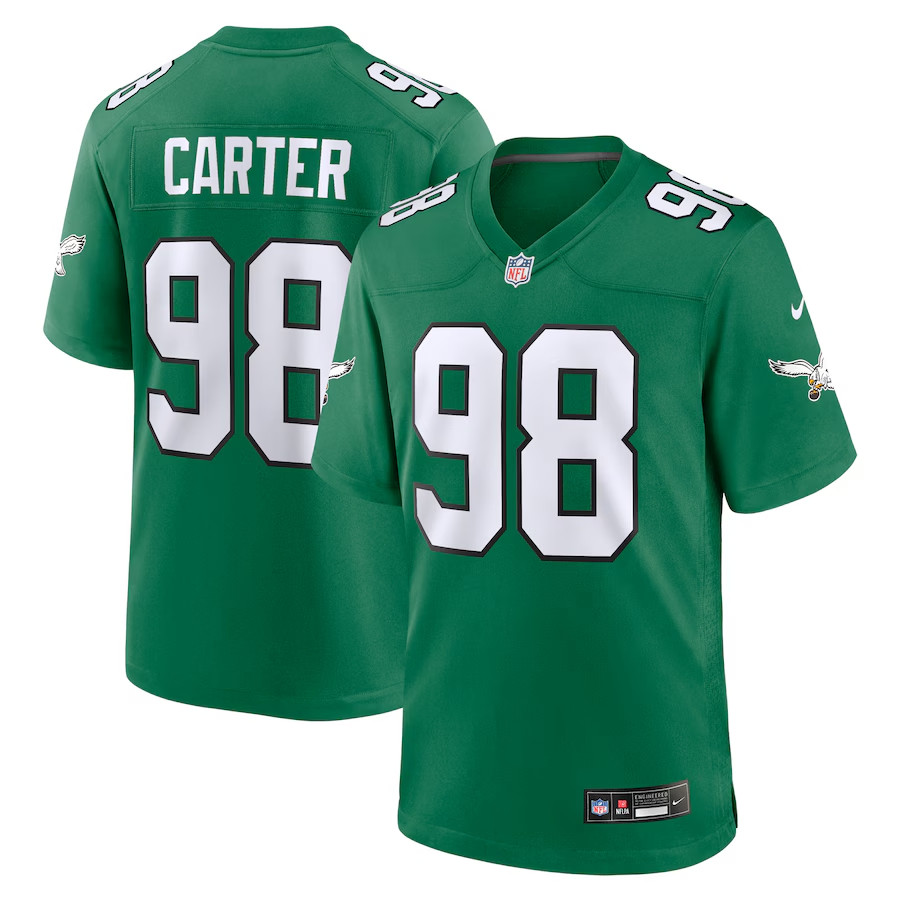 Men's #98 Jalen Carter Kelly Green Alternate Game Jersey  Stitched