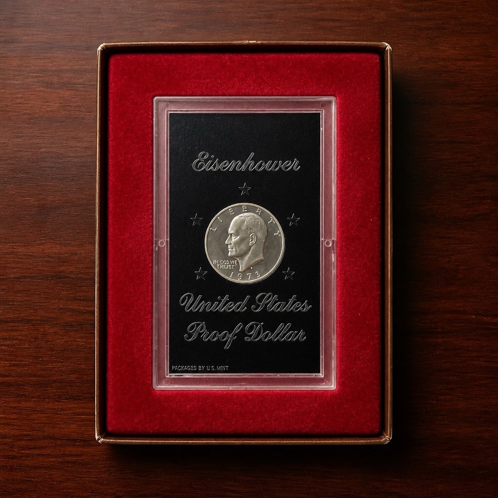 US Mint 1971-S Eisenhower 40% Silver PROOF Dollar with Original Brown Box
