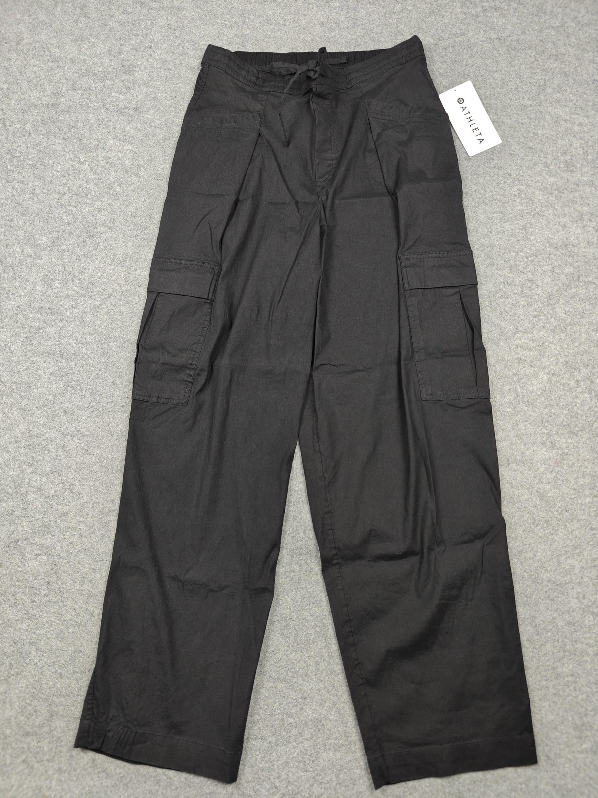 Athleta Paradise Cargo Pants Womens S Petite Black Linen Straight Leg Travel
