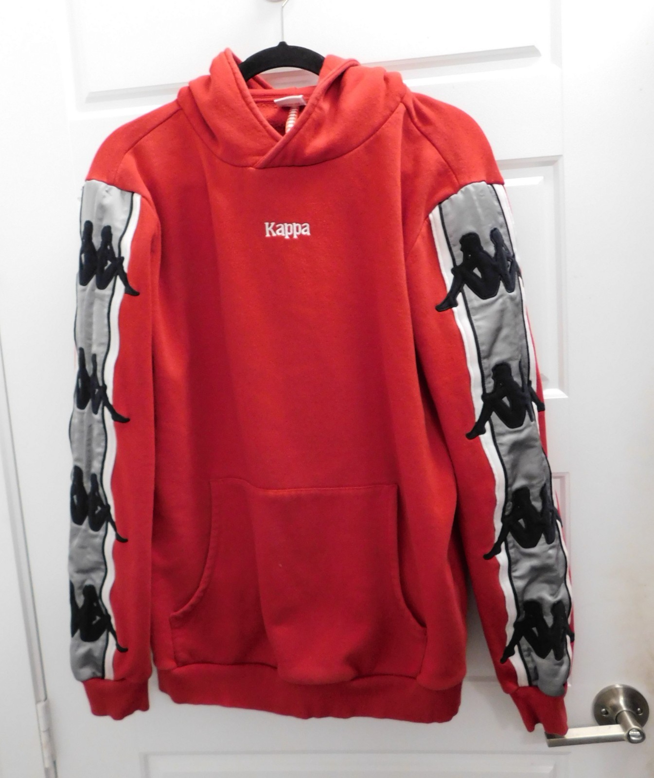 Kappa Bzaliab Red Hoodie Gray Black Omni Taping on Sleeves sz M