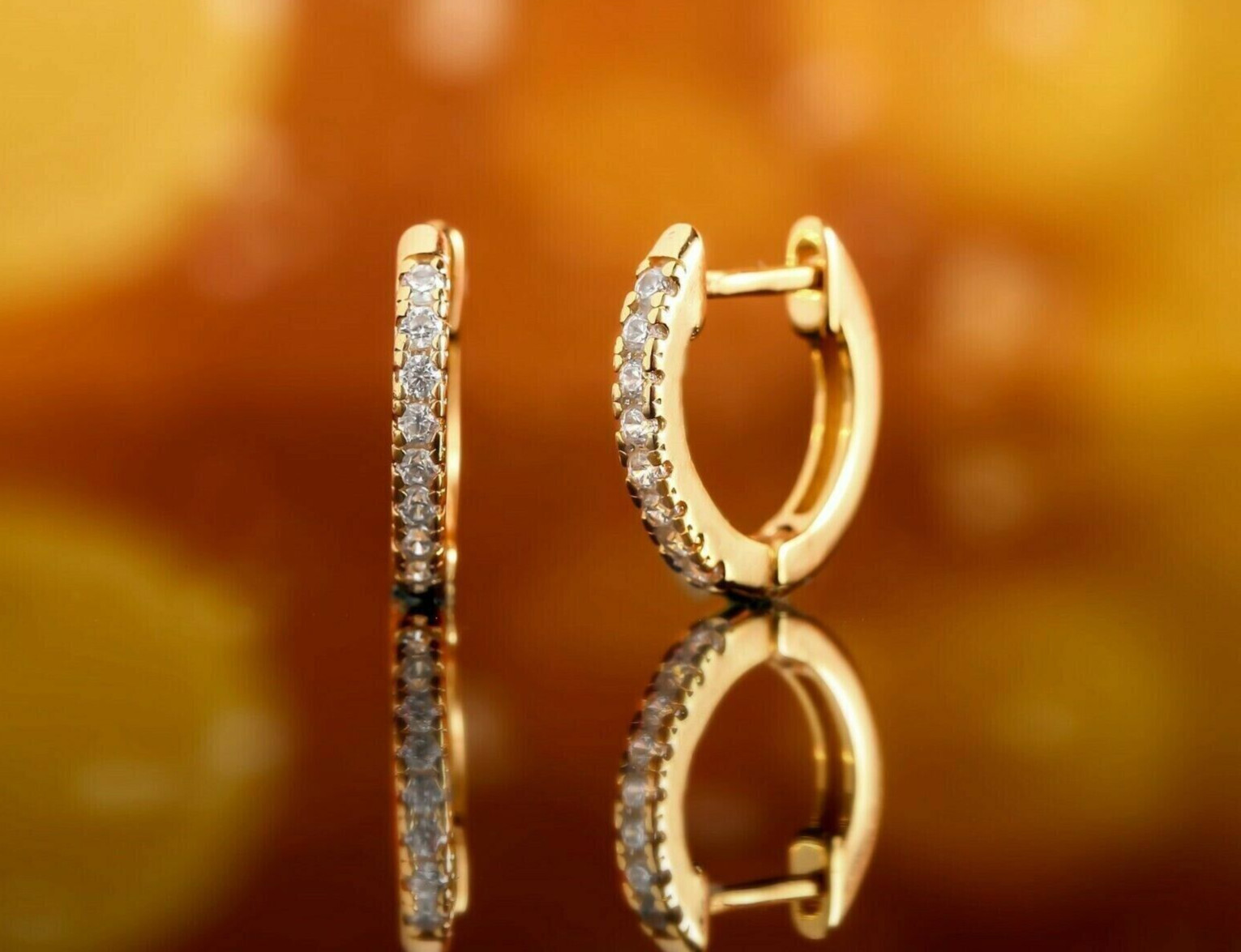 0.30Ct Round Cut Natural GH/SI Diamond Women\'s Hoop Earrings 14k Yellow Gold