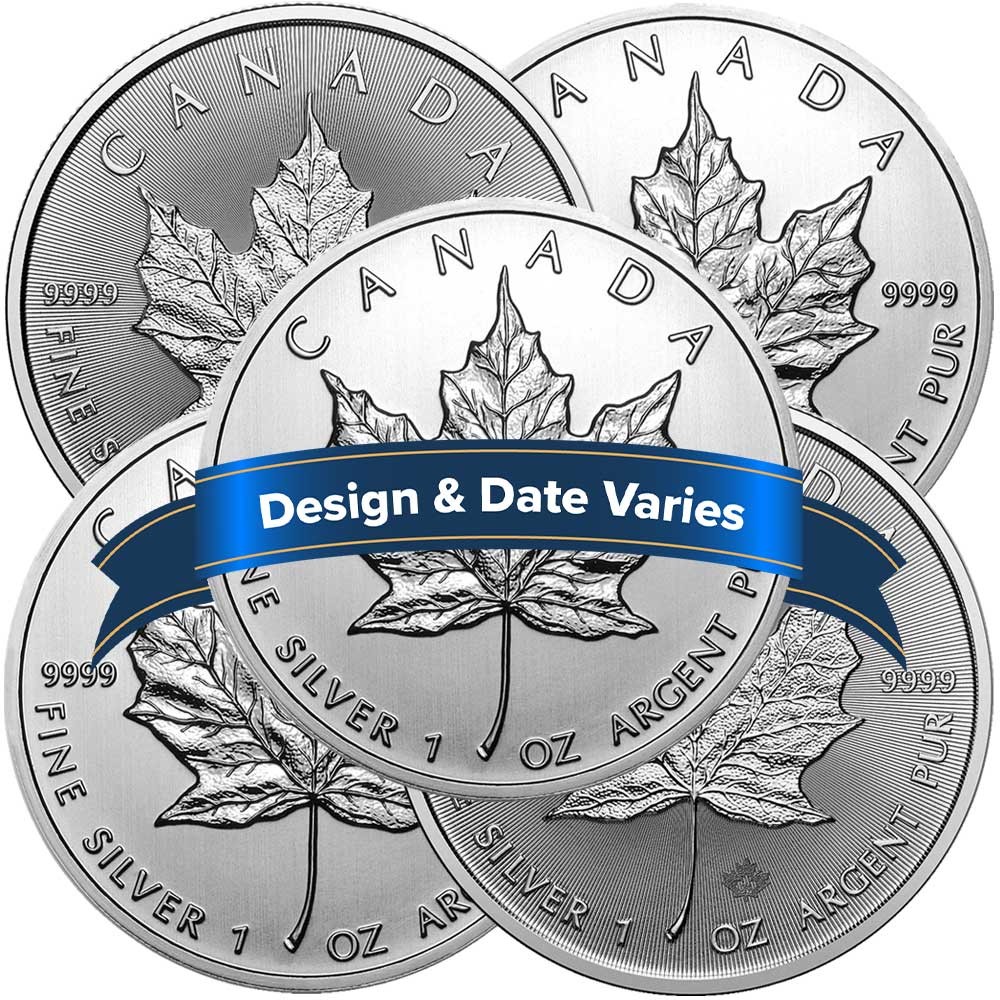 Lot of 5 - $5 Silver Canadian Maple Leaf 1 oz Random Year BU