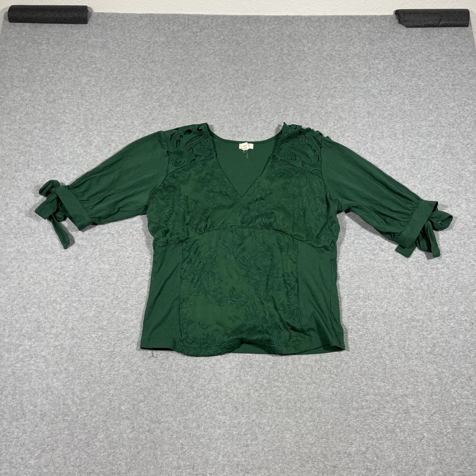 Tiny x Anthropologie Women\'s Sz S Emerald Green Ophelia Embroidered Top