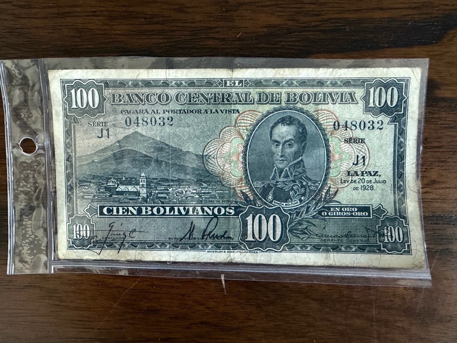 Bolivia 100 Bolivianos P-133 Series J1 Waterlow Simon Bolivar Banknote