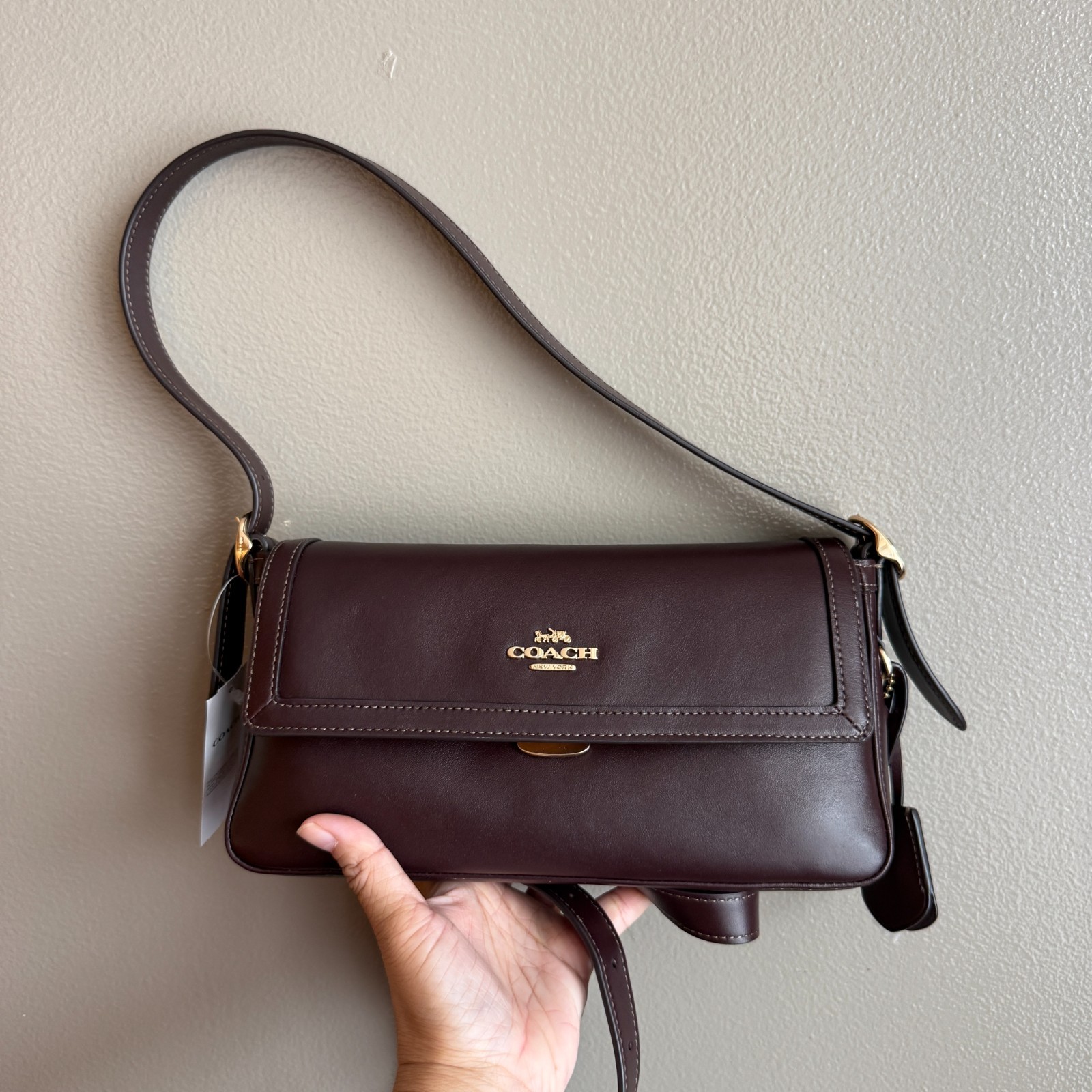 Coach Etta Small Flap Shoulder Bag CCV63 smooth leather/Im/Espresso
