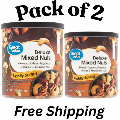 Great Value Lightly Salted, Deluxe Mixed Nuts, 15.25 oz 2 PACK Great Value Lightly Salted, Deluxe Mixed Nuts, 15.25 oz 2 PACK