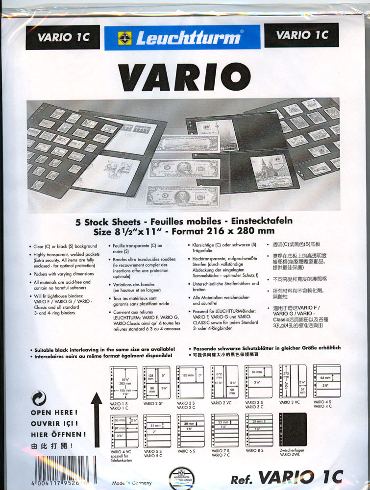 25 NEW Lighthouse VARIO 1C stock pages (clear sheets)--Free  shipping