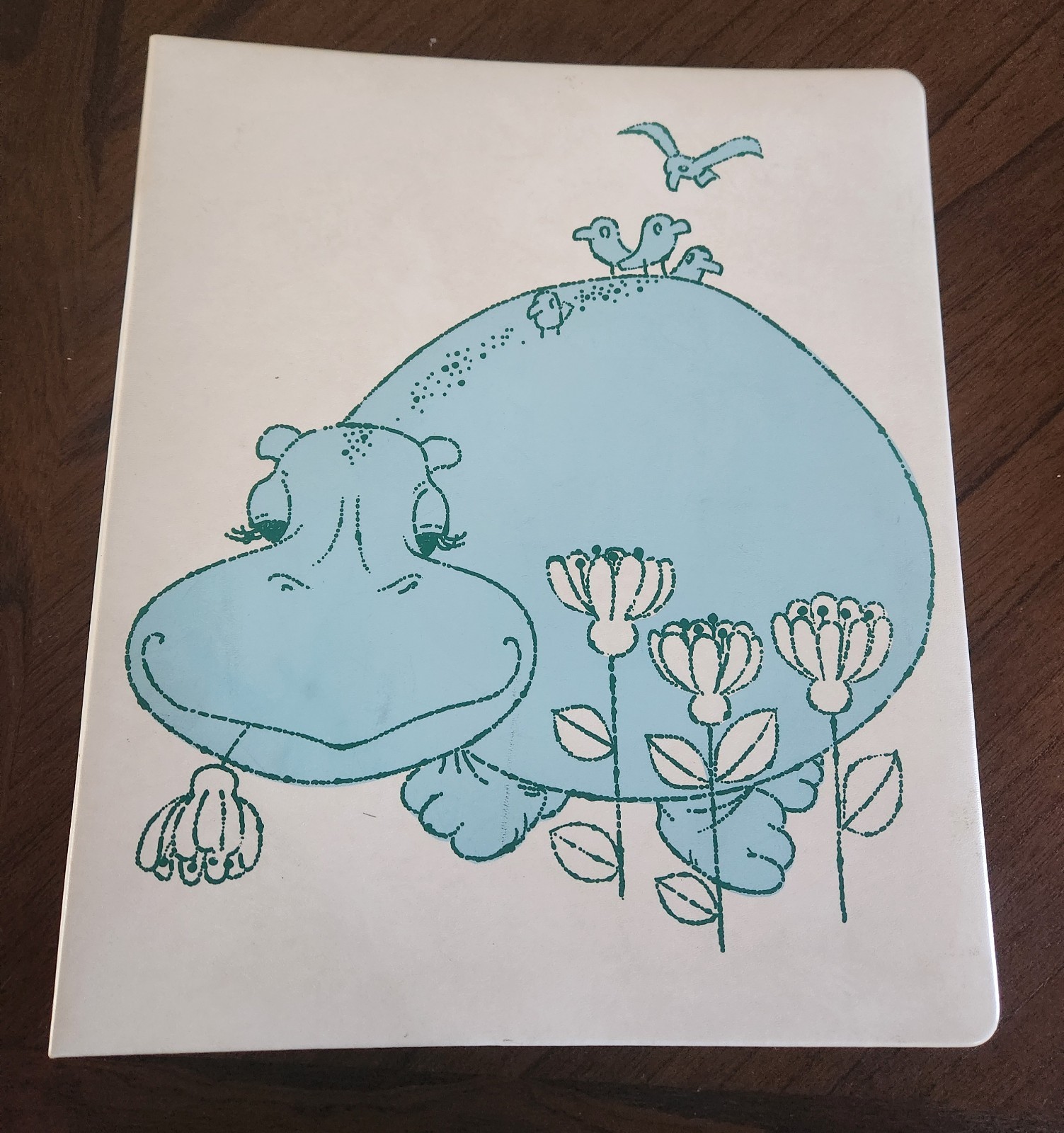 Vintage 1970s Era Large Scrapbook Happy Blue Hippo Album.  14\