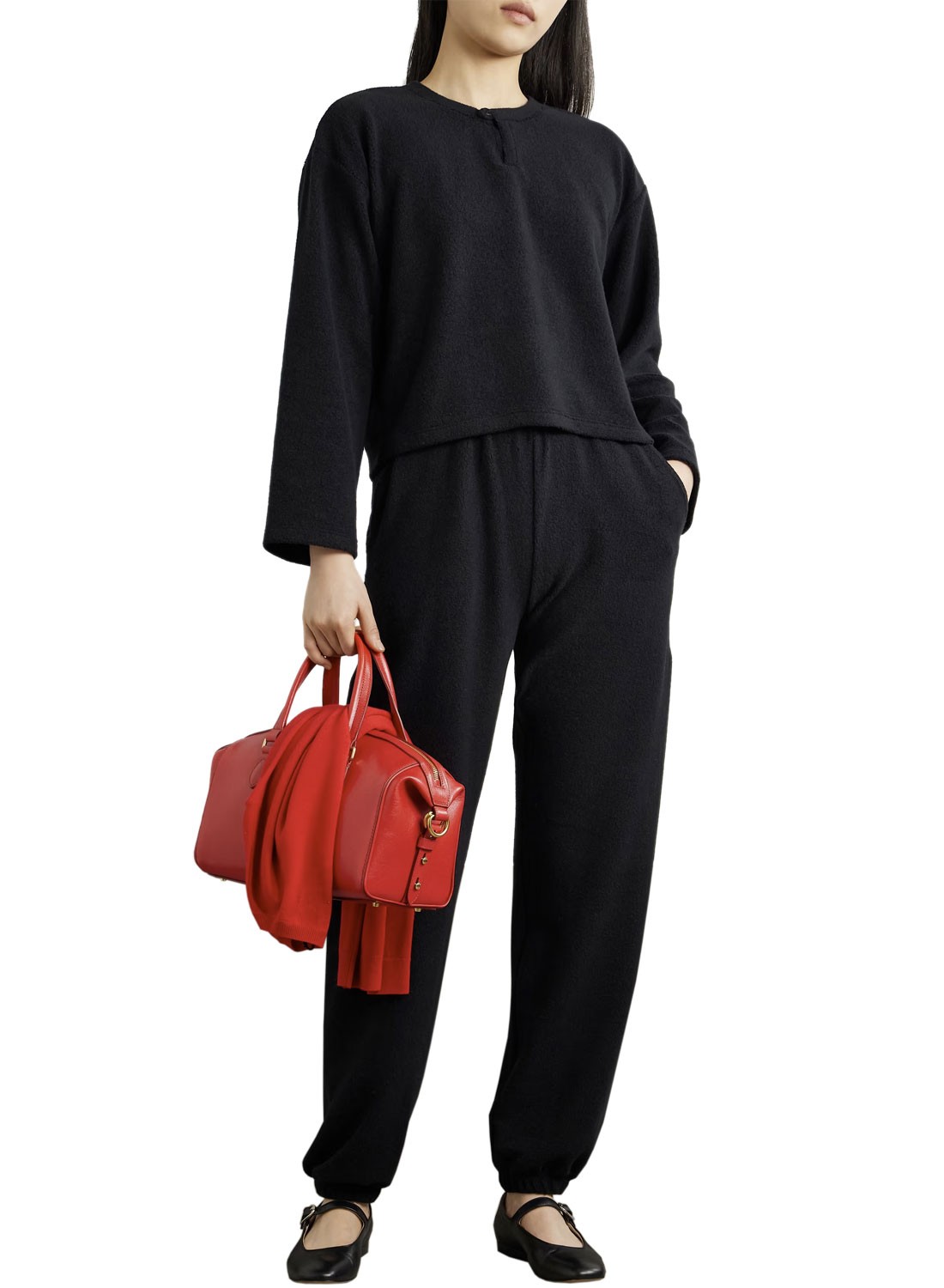 Leset Womens Teddy Fleece Henley Top X-Small Black - NWT $180