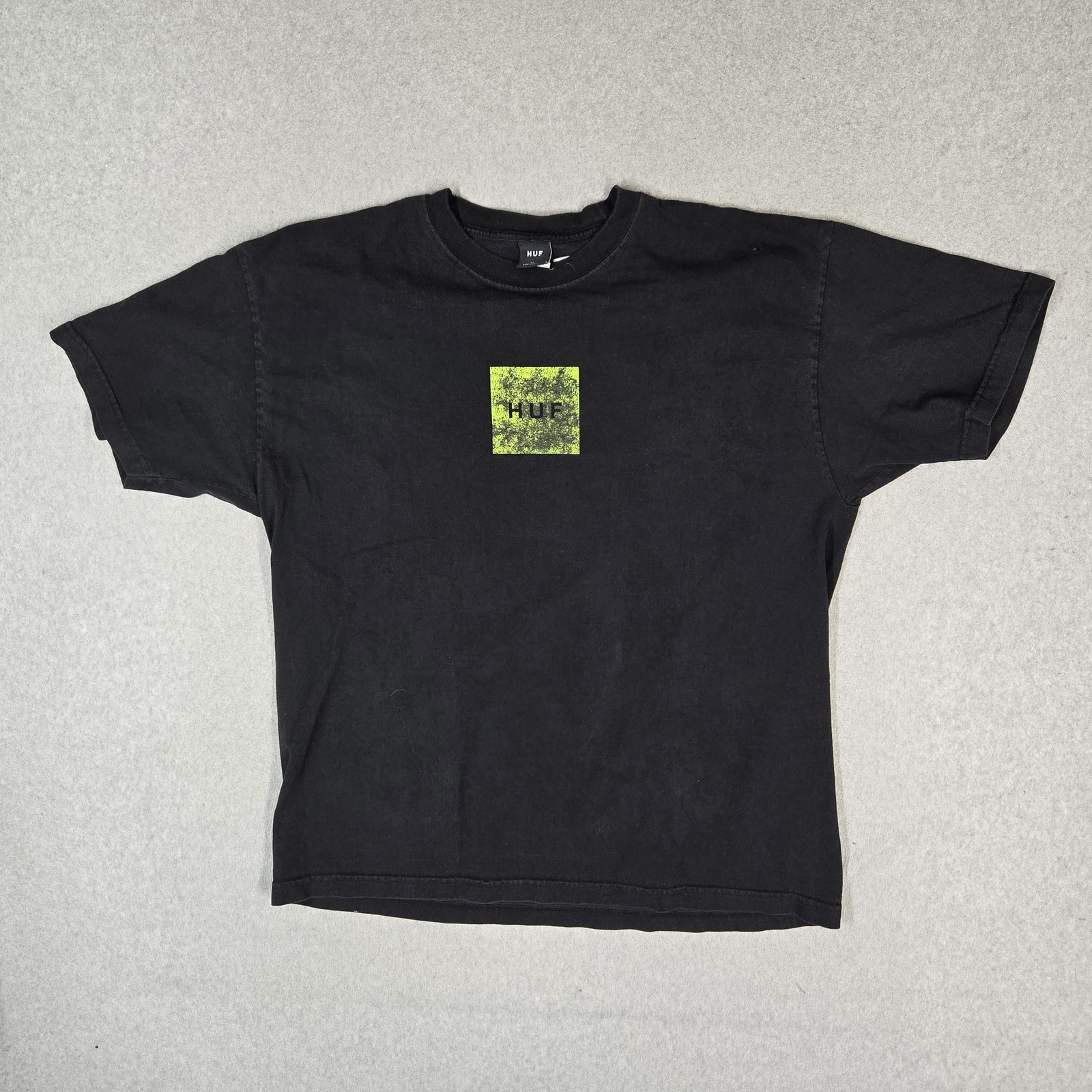HUF Men Shirt XL Black Box Logo Graphic Short Sleeve Crew Neck Pullover Tee