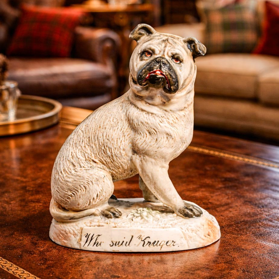 Amazing Antique Hand Painted English Pug Dog Political Satire Porcelain Figurine