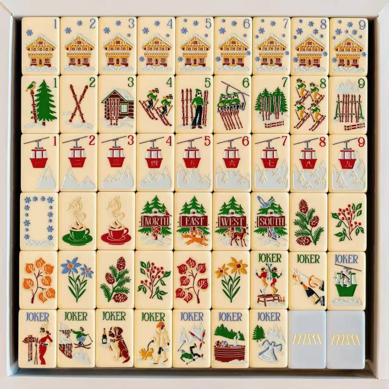 Light Blue Ski Themed Acrylic American Mahjong Set Hand Play Leisure Game Light Blue Ski Themed Acrylic American Mahjong Set Hand Play Leisure Game