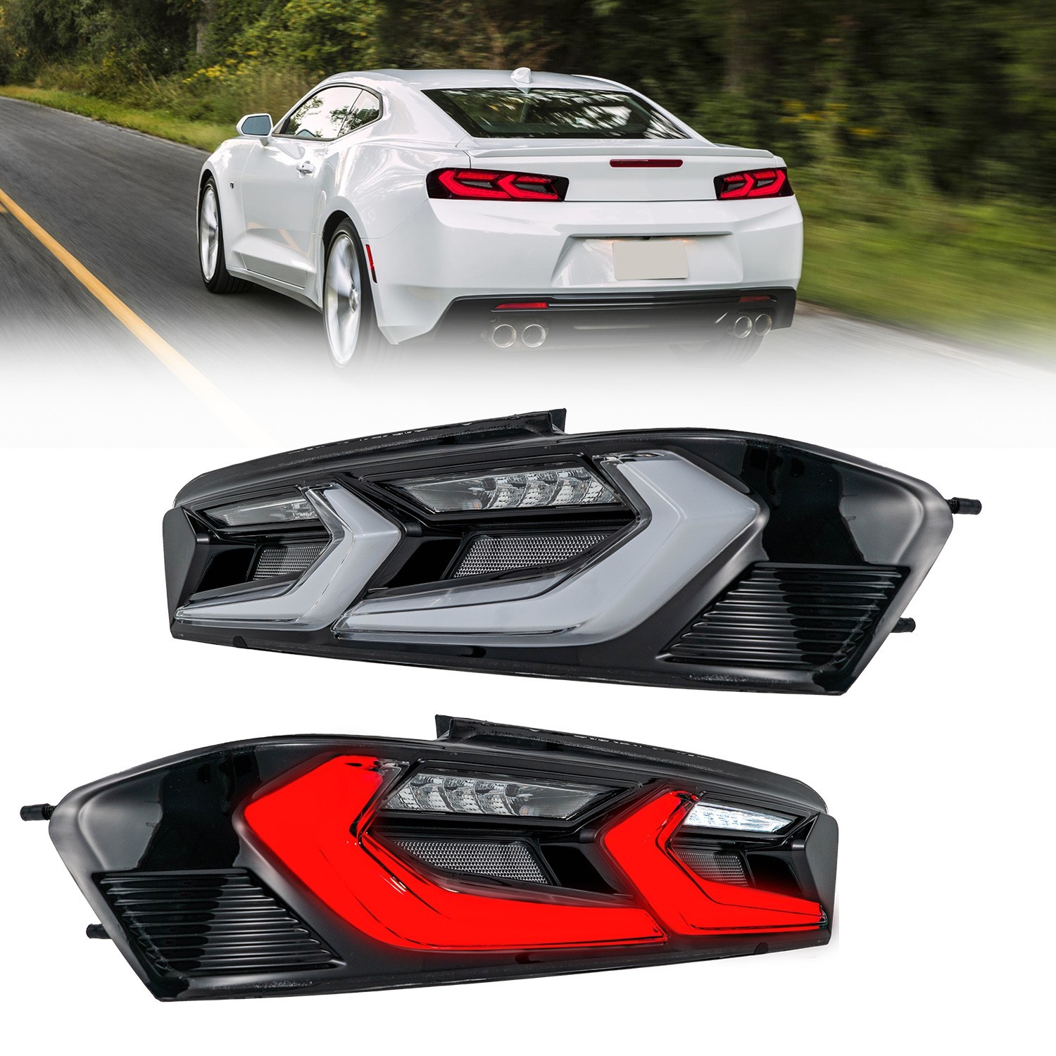 LED Tail Light L+R Pair C8 Style for 2016-2018 Chevrolet Chevy Camaro Clear Lens