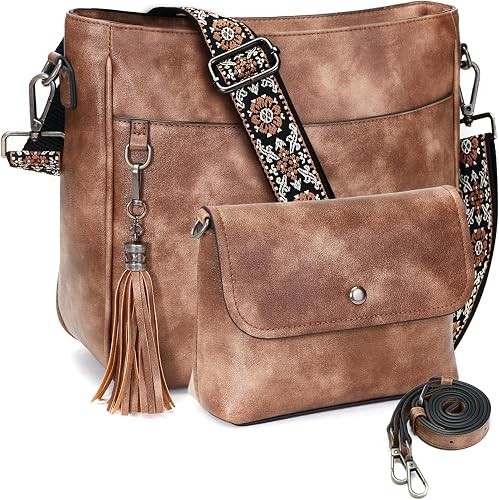 2PCS/Set Crossbody Bags for Women,Vegan Leather Hobo Purses | 2 Adjustable Guita