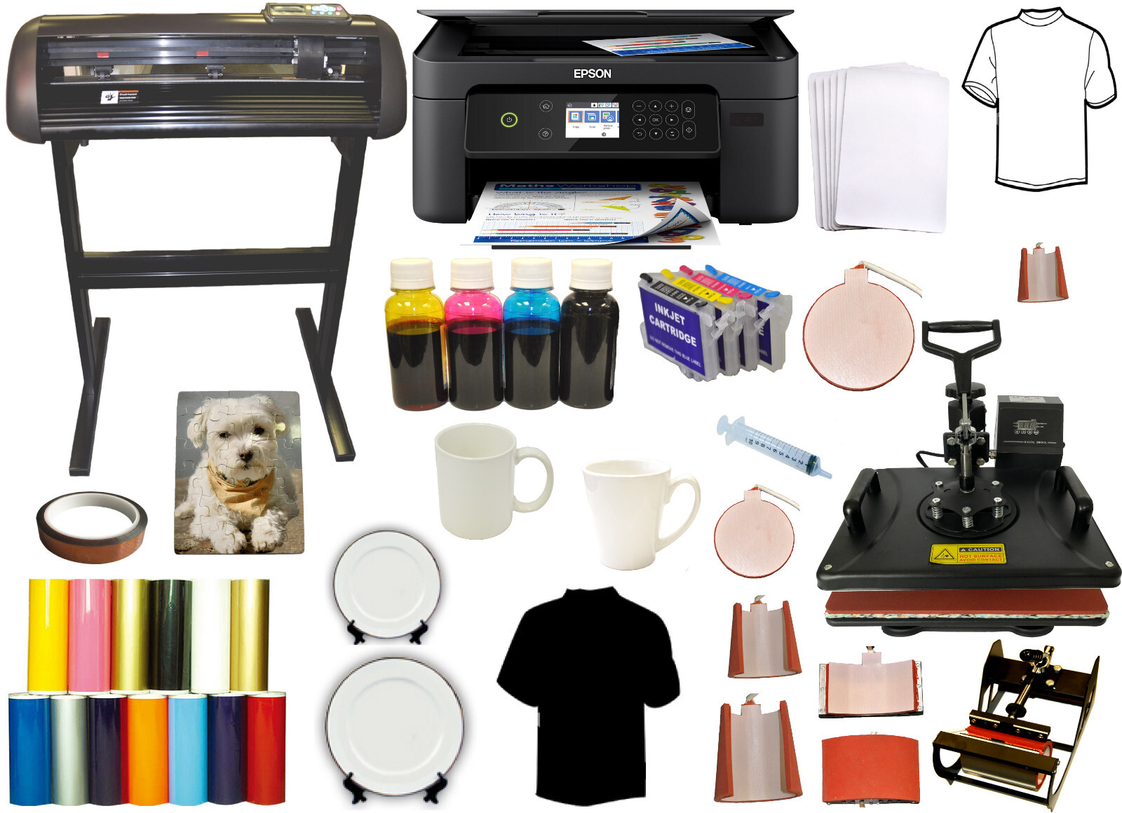 8in1 Combo Heat Press 28 1000 Plotter Vinyl Cutter Epson Wireless Printer Bundle