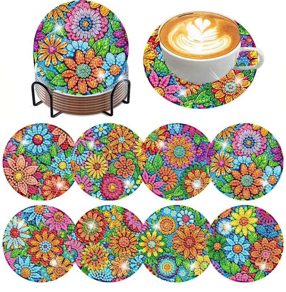 ijbnhd 8 Pcs Flowers Diamond Art Coasters with 3.9X3.9X0.5, ijbnhd 8 Pcs Flowers Diamond Art Coasters with 3.9X3.9X0.5,
