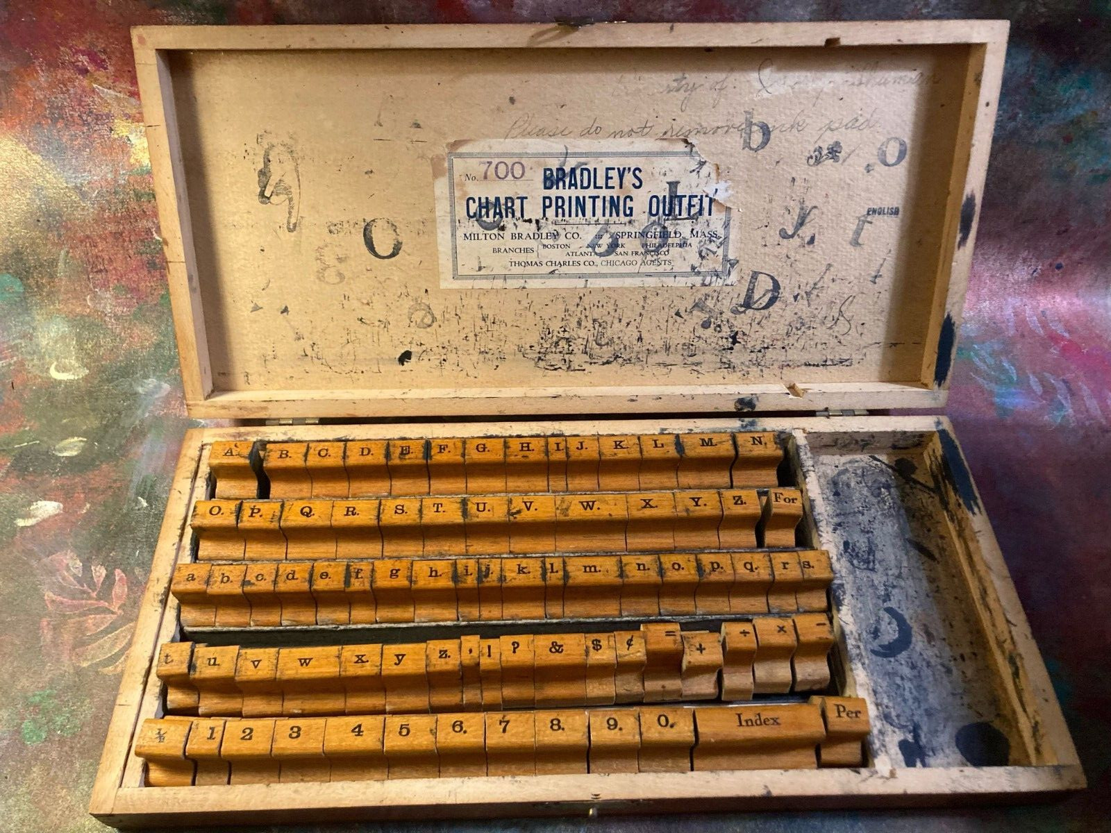 Antique BRADLEY’S CHART PRINTING OUTFIT #700 - 77 Rubber Stamps - Rare Find