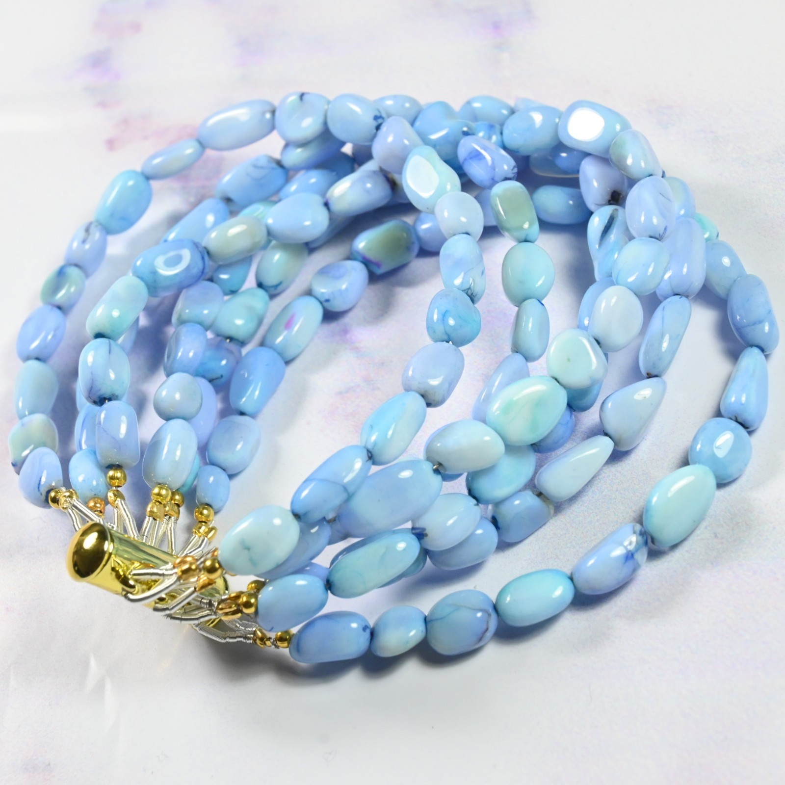 Genuine AAA+ Blue Opal Smooth Oval Gemstone Beaded 6 Layer Unisex Bracelet 6-8\