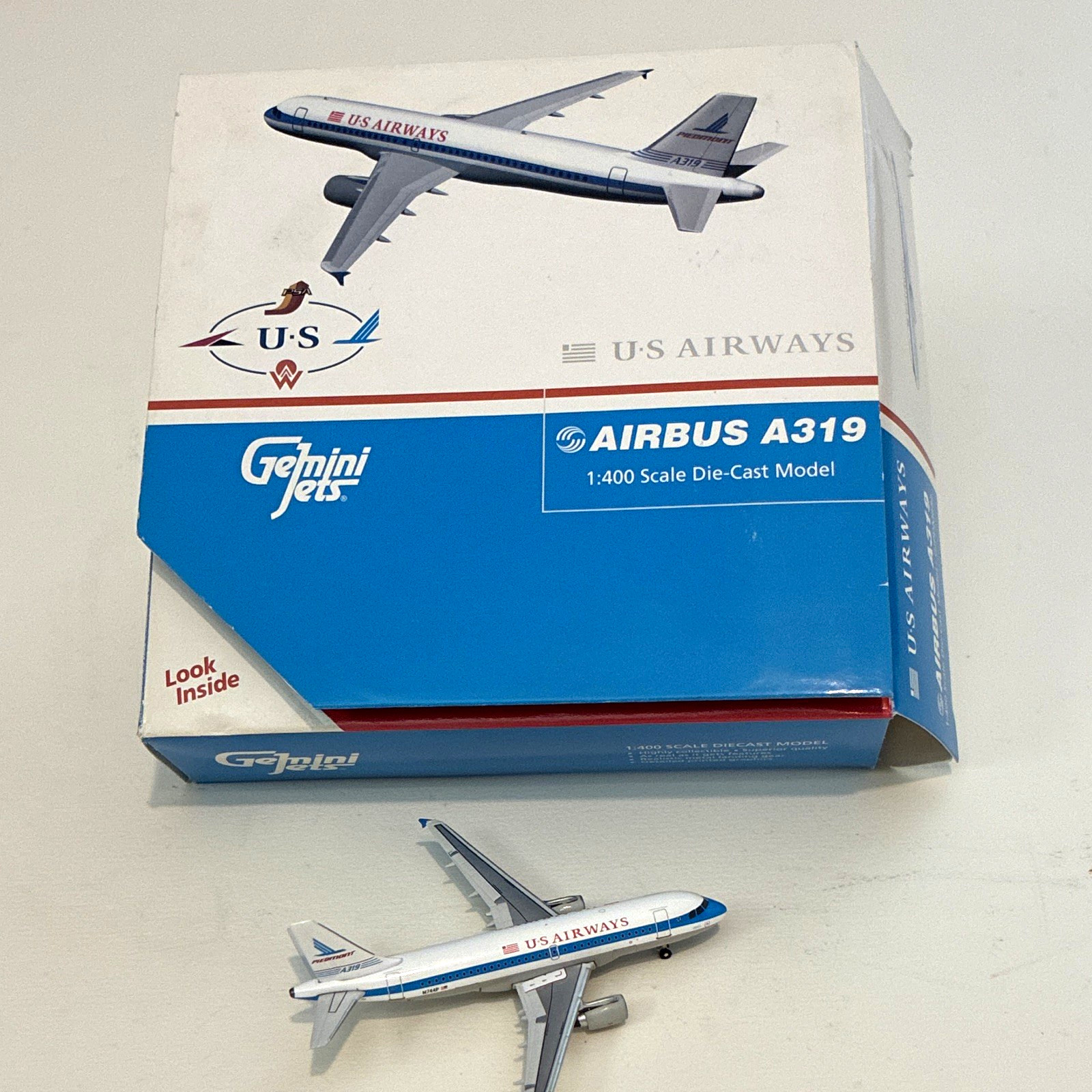 NIB GeminiJets US Airways Airbus A319 1:400 Piedmont Retrojet Colors