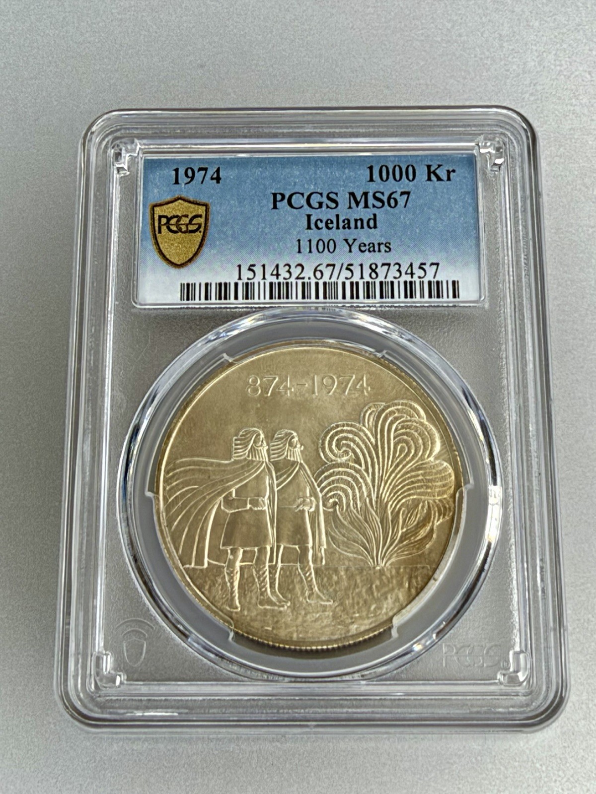 1974 Iceland 1000 Kronur Silver PCGS MS67 1100th Anniversary 1st Settlement