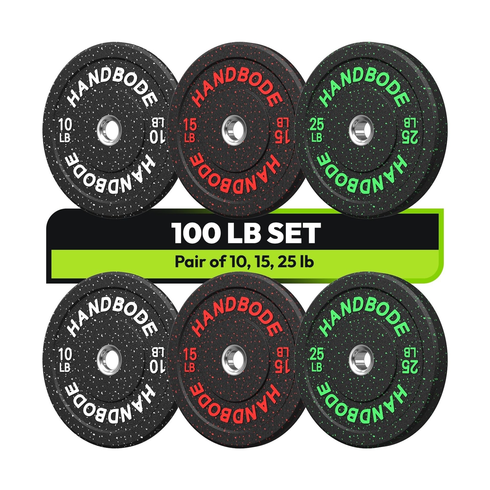 HANDBODE 2-Inch Bumper Plates High Bounce, Olympic Weight Plate Set 45/100/16...