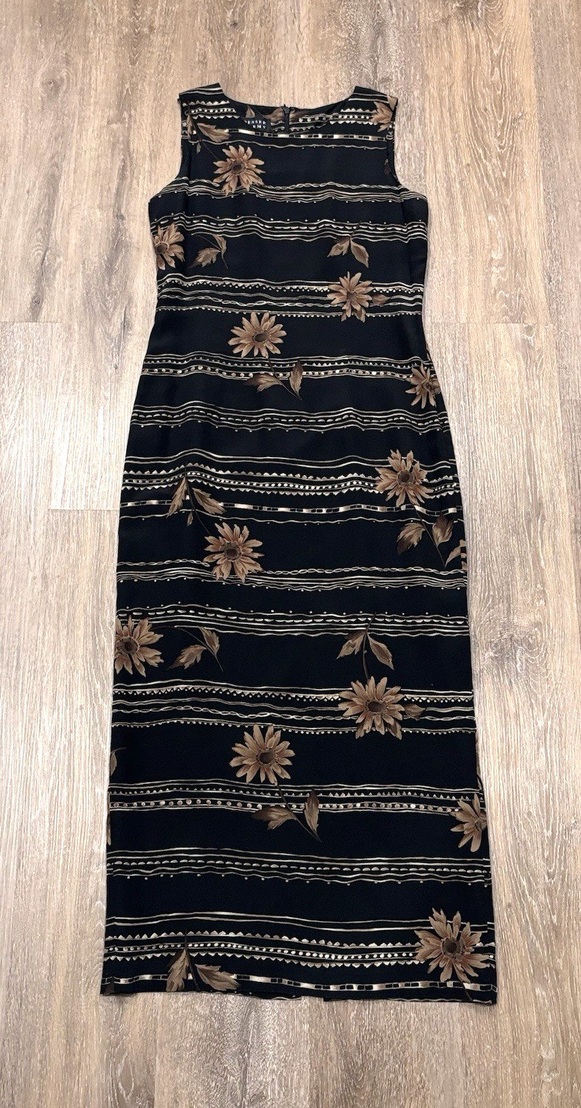 Vintage Spenser Jeremy Dress Womens 6 Silk Maxi Floral Black Brown