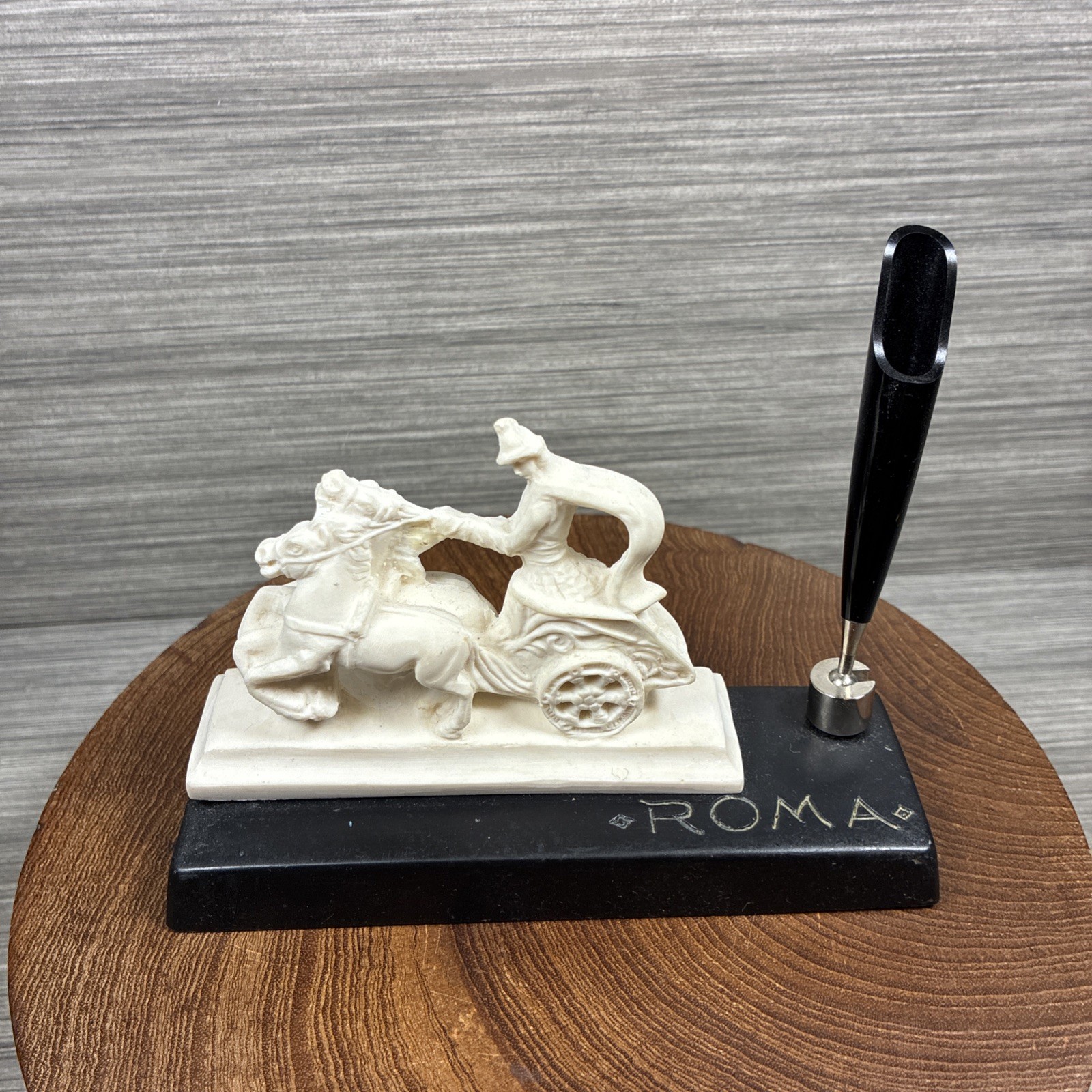 Vintage Italian Alabaster Roman Chariot Pen Stand Desk Organizer Holder ROMA VGC