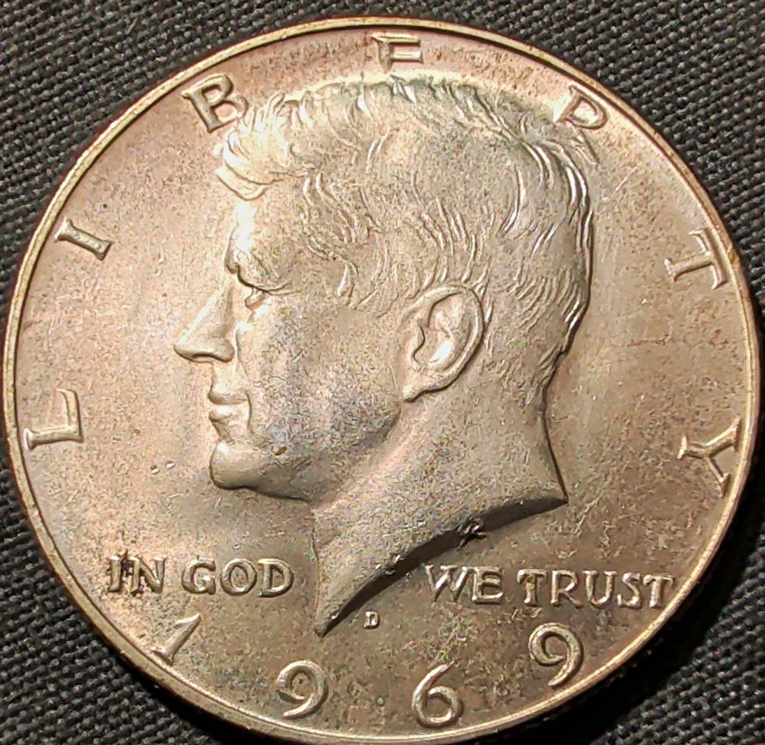 1969-D Kennedy Half Dollar 50C Business Strike Denver Mint 40% Silver Toning