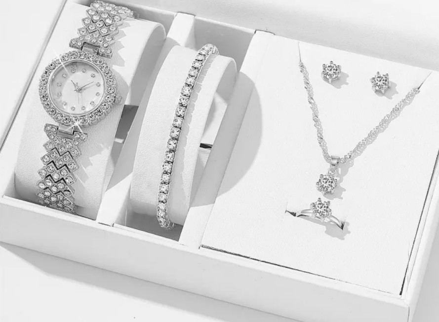 Elegant Silver-Toned Watch and Jewelry Gift Set Elegant Silver-Toned Watch and Jewelry Gift Set