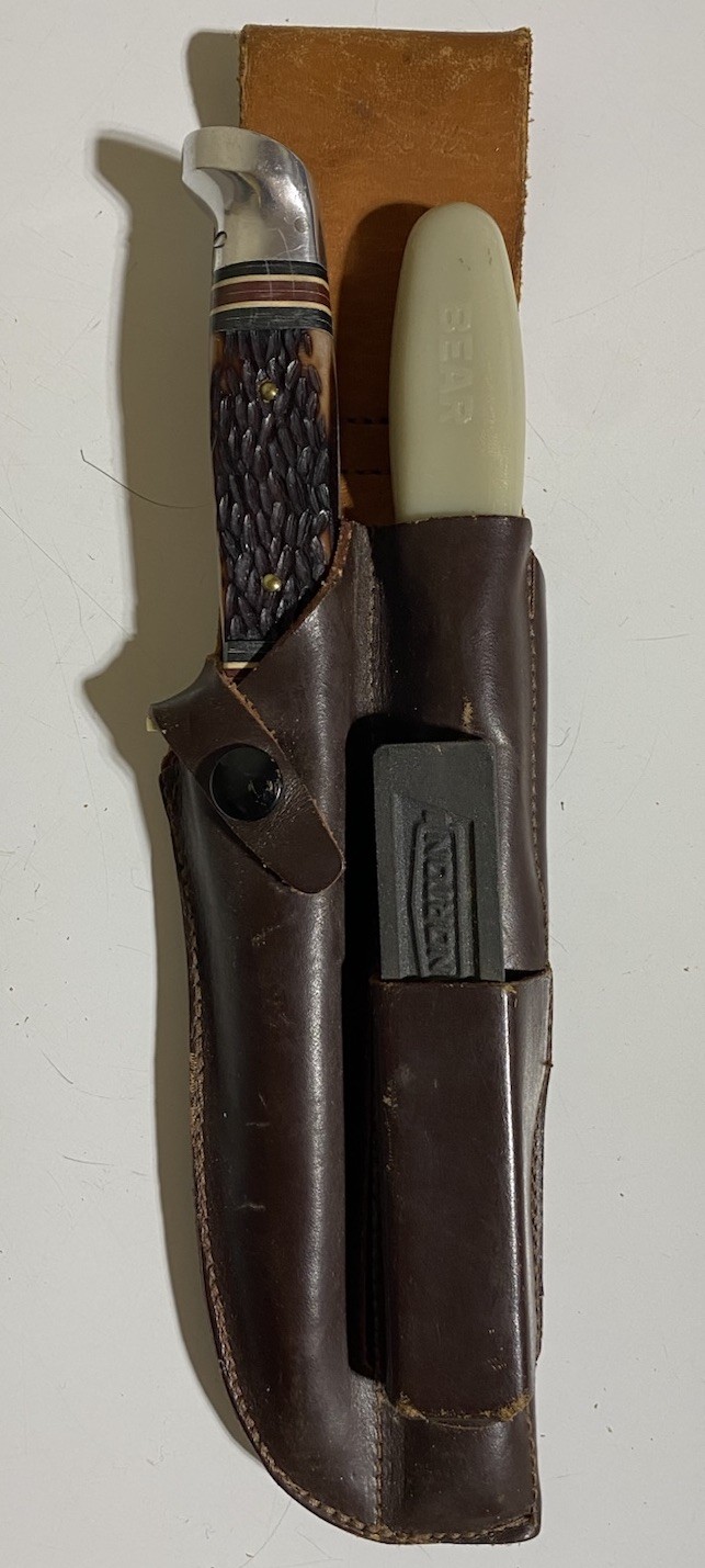 Vintage Fred Bear Archery Knife & File Set - Original Leather Sheath Recurve Bow Vintage Fred Bear Archery Knife & File Set - Original Leather Sheath Recurve Bow