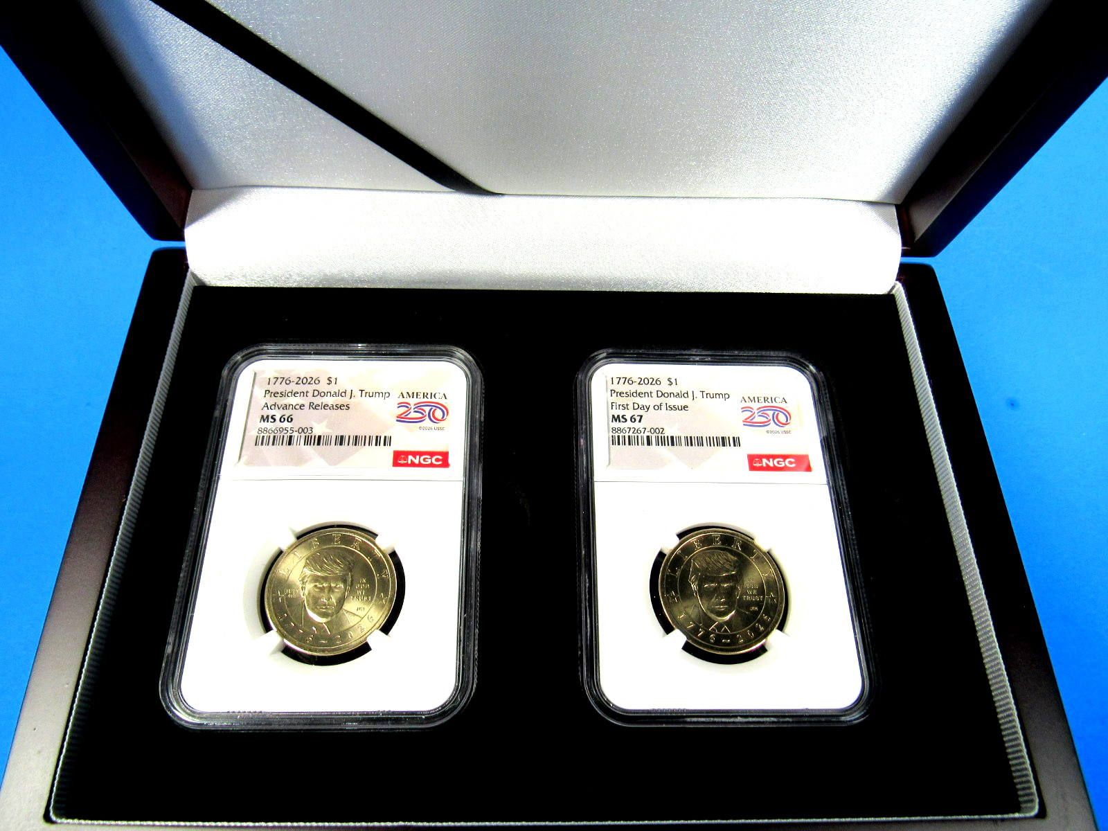2026 P ,2-Coin Set, 1$, Donald J Trump Coin NGC MS 66 & 67, 250 Labels, FDOI, AR