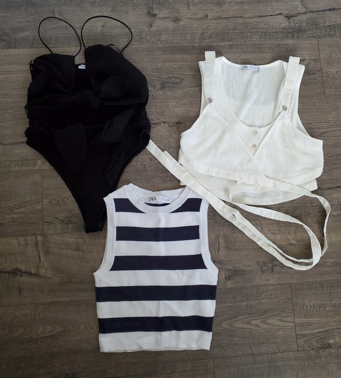 Zara Sleeveless Strappy Top - 3 / Size Small Womens Crop  Blue/white, Ivory, Blk